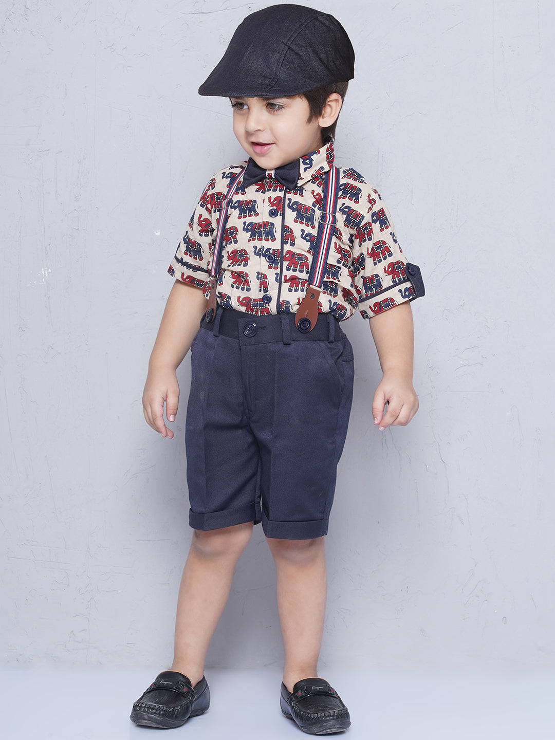 Kids Boys BEIGE Animal Print Cotton Blend Dungaree - AJ Dezines