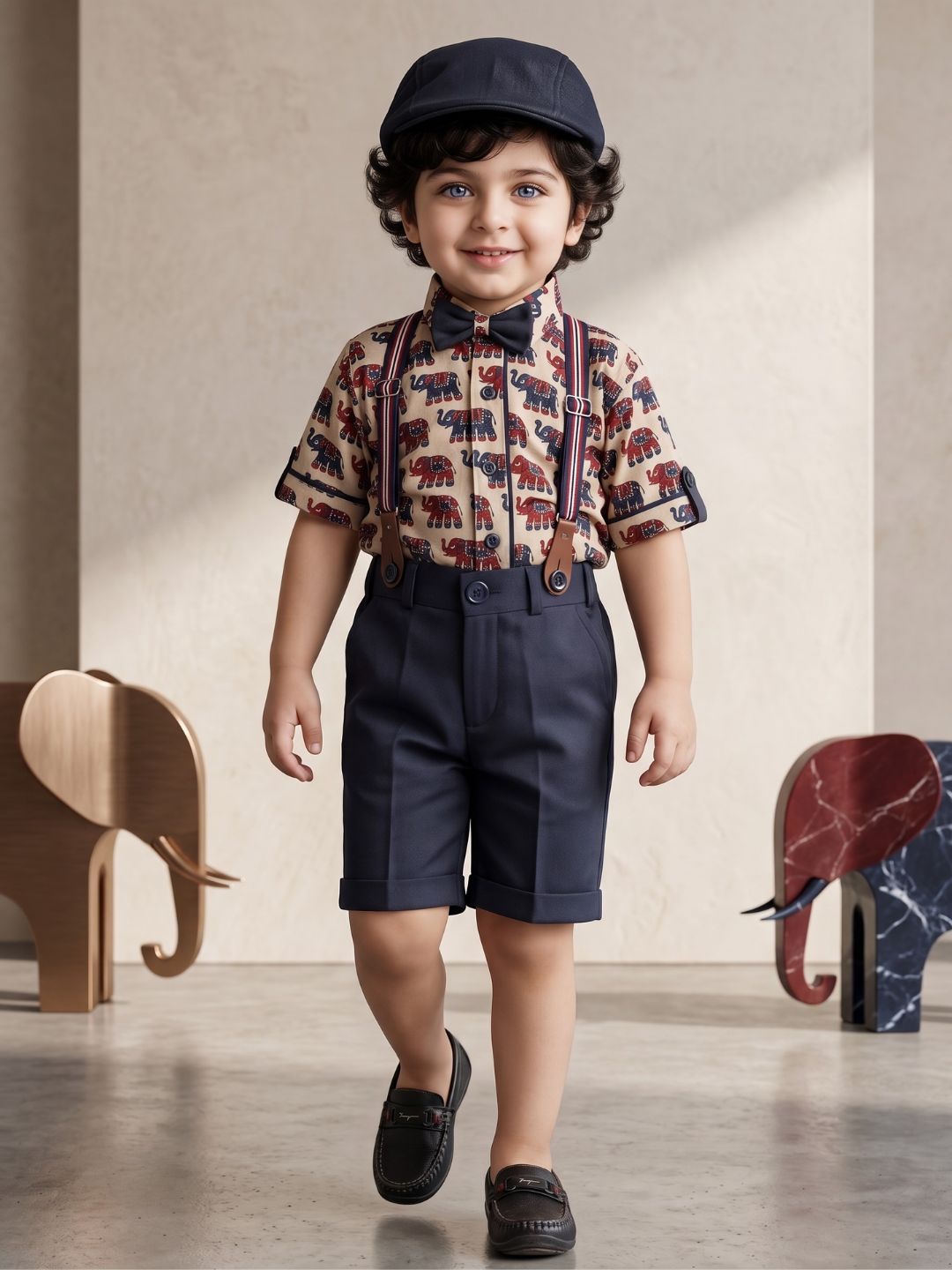 Kids Boys BEIGE Animal Print Cotton Blend Dungaree