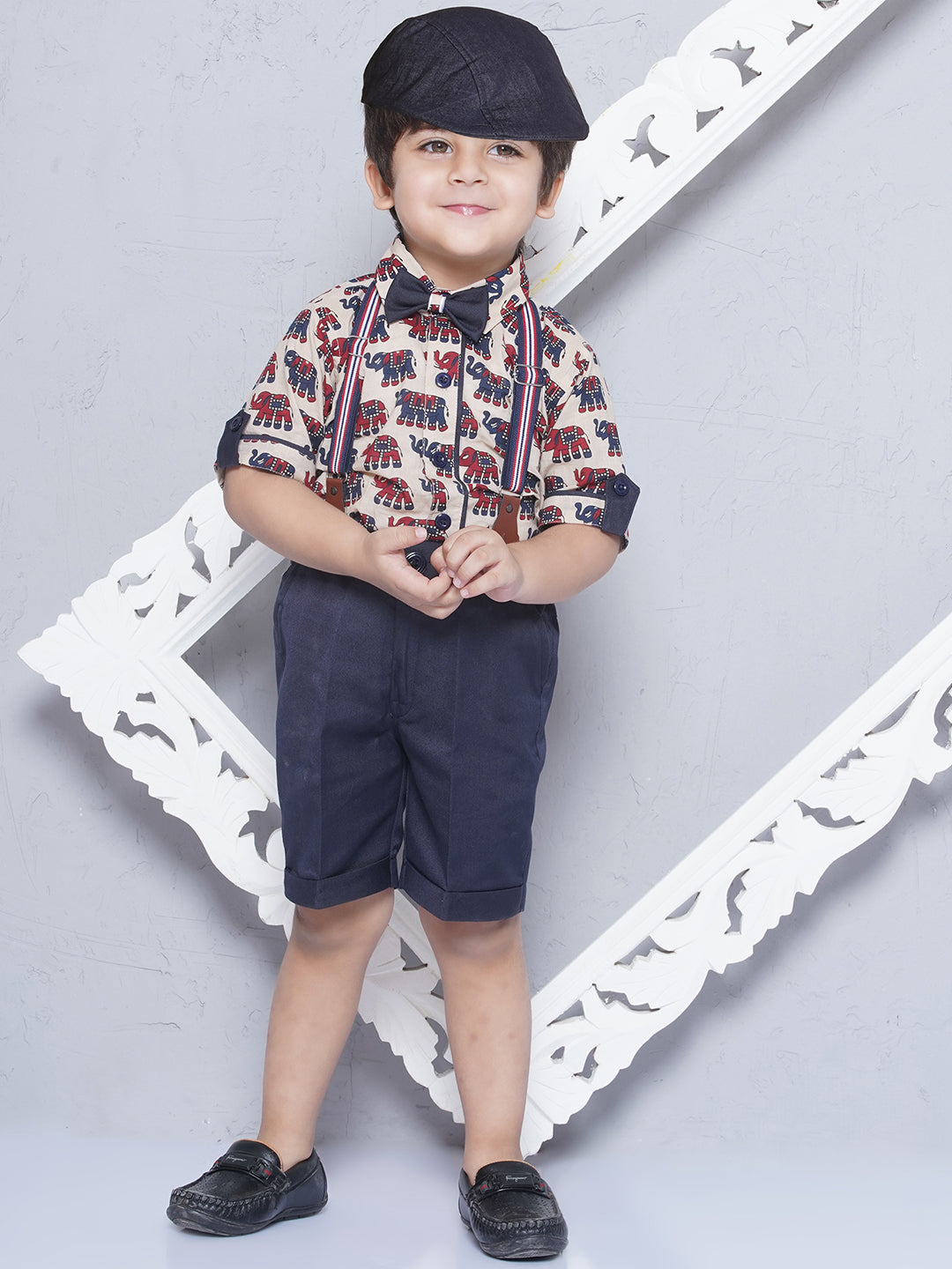 Kids Boys BEIGE Animal Print Cotton Blend Dungaree - AJ Dezines