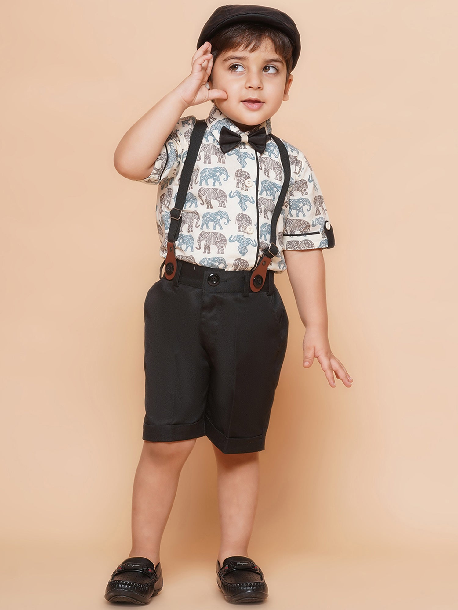 Kids Boys Black Animal Print Cotton Blend Dungaree - AJ Dezines