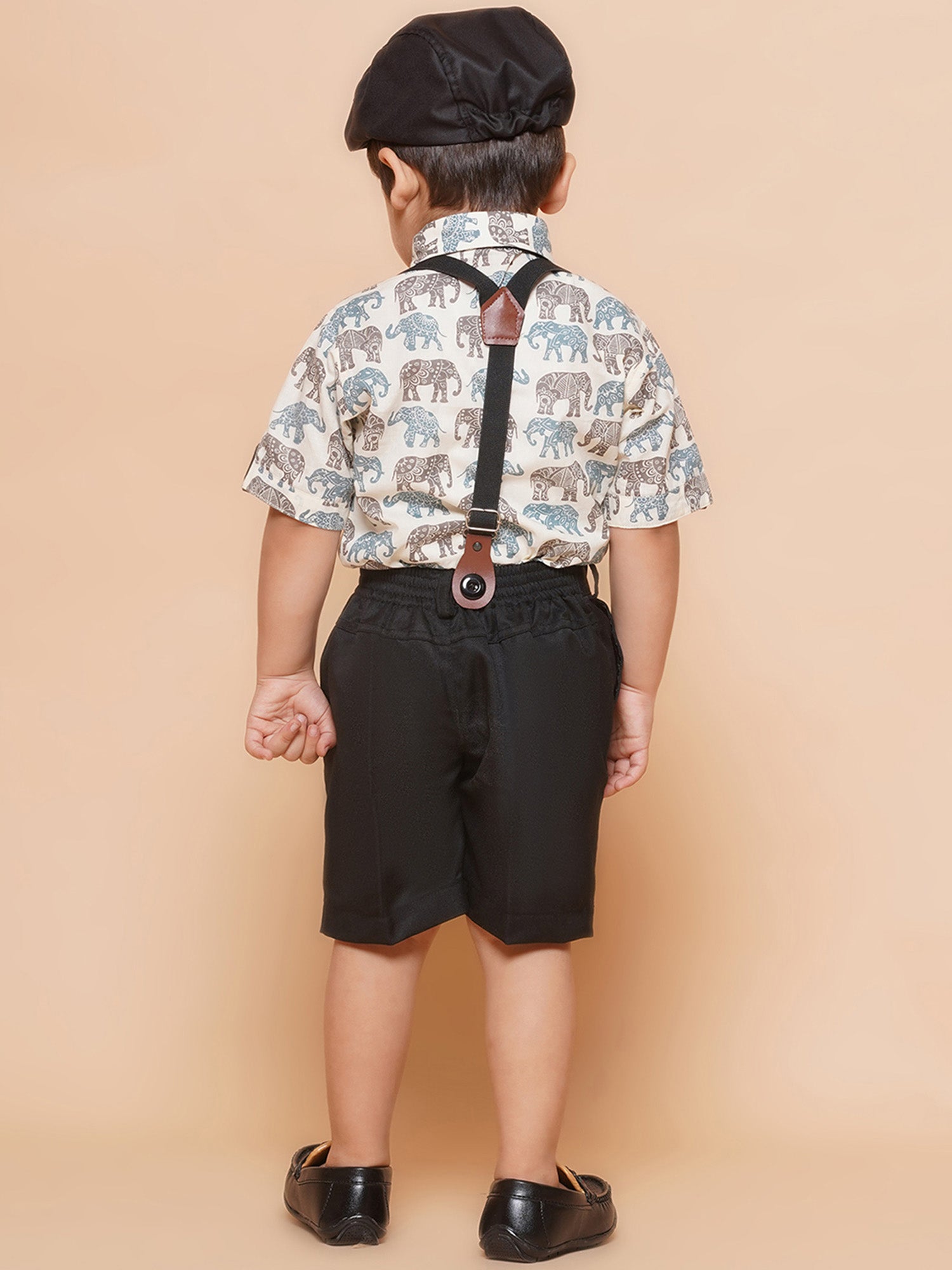 Kids Boys Black Animal Print Cotton Blend Dungaree - AJ Dezines