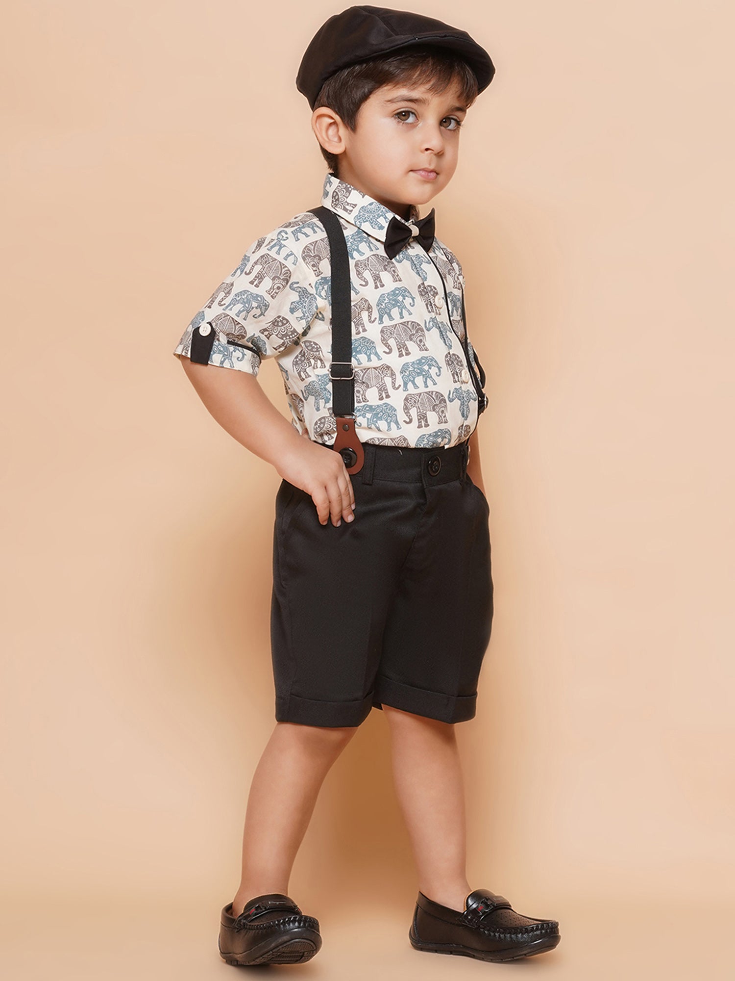Kids Boys Black Animal Print Cotton Blend Dungaree - AJ Dezines