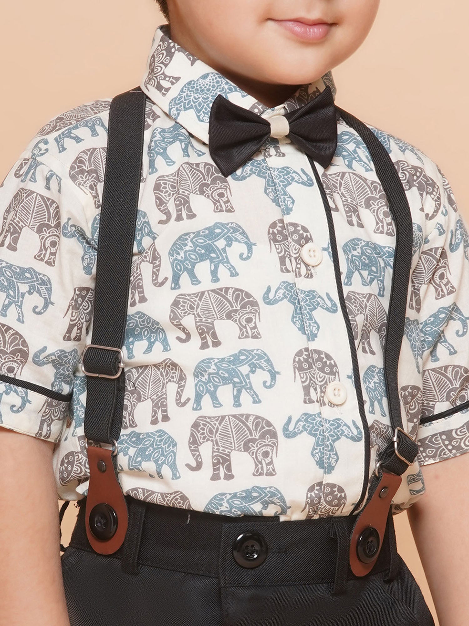 Kids Boys Black Animal Print Cotton Blend Dungaree - AJ Dezines