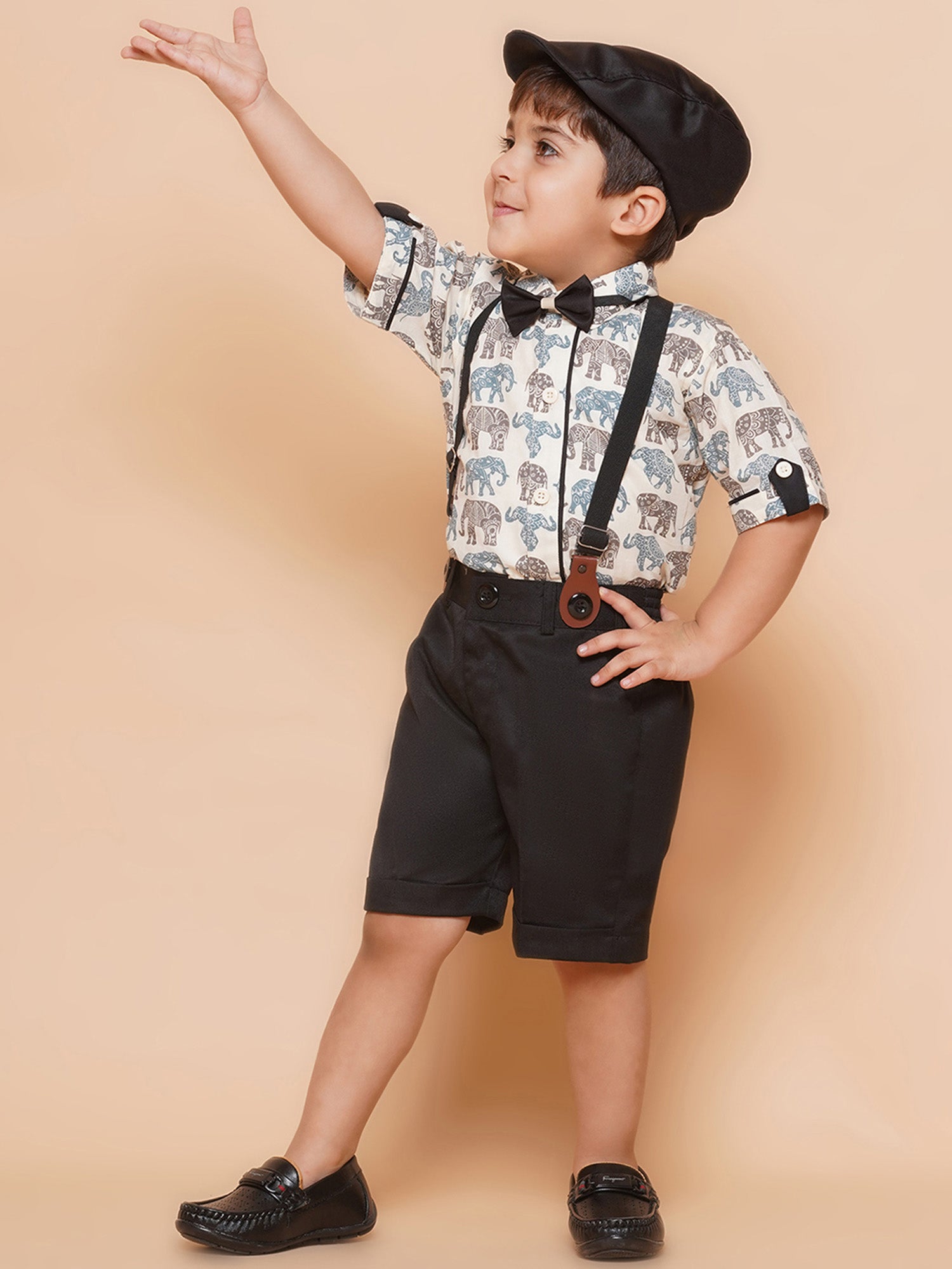 Kids Boys Black Animal Print Cotton Blend Dungaree - AJ Dezines