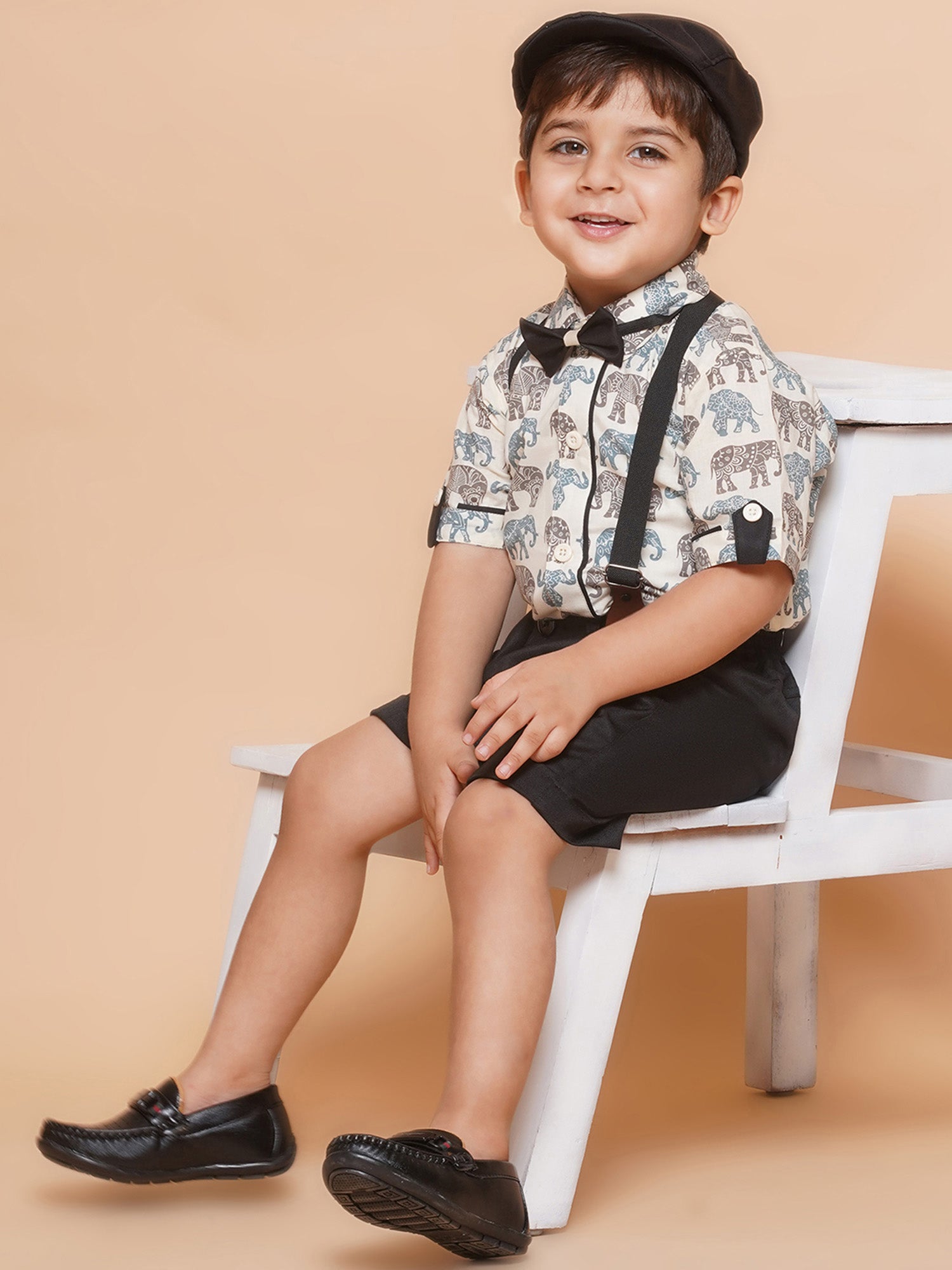 Kids Boys Black Animal Print Cotton Blend Dungaree - AJ Dezines