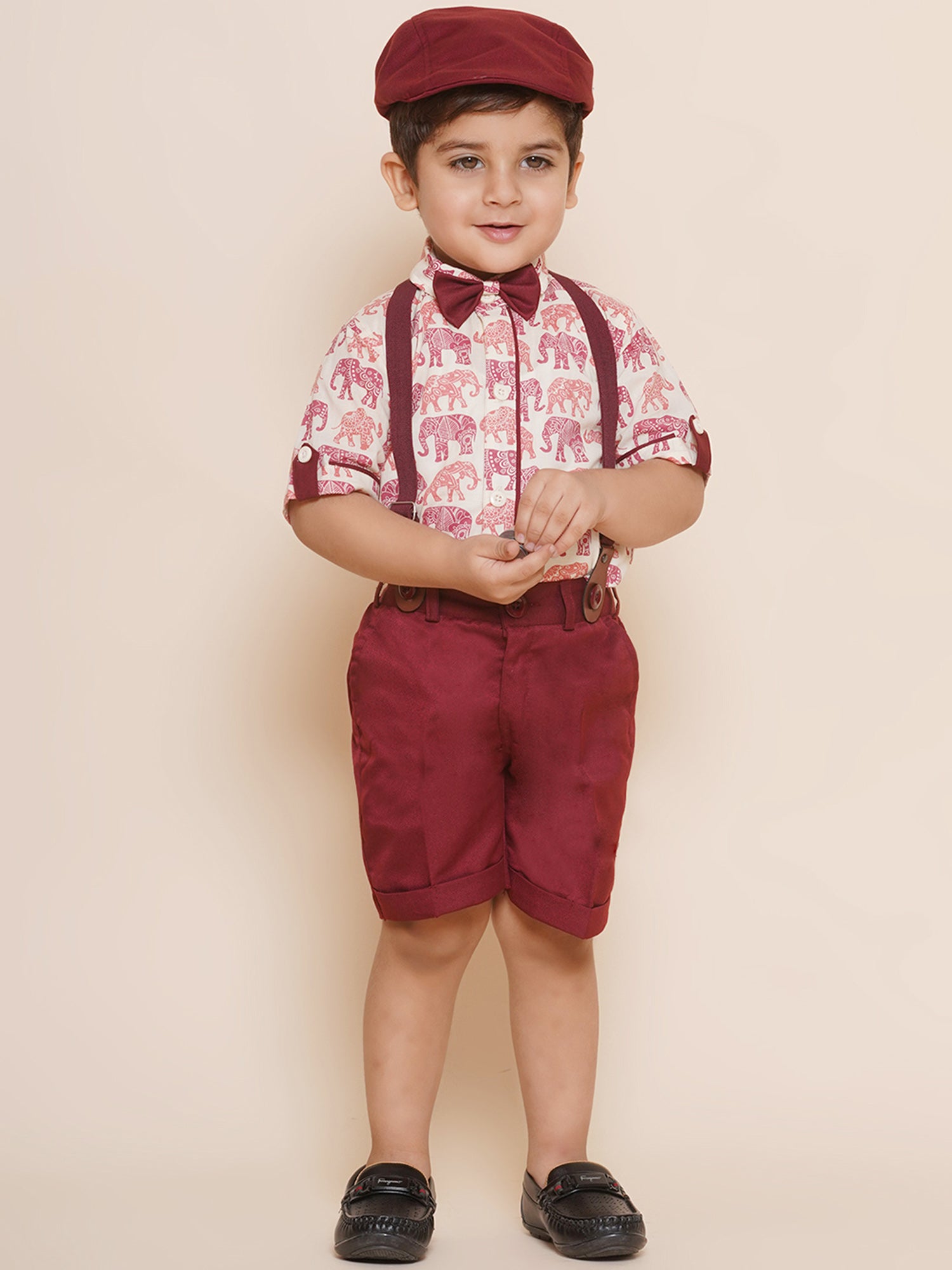 Kids Boys Maroon Animal Print Cotton Blend Dungaree - AJ Dezines