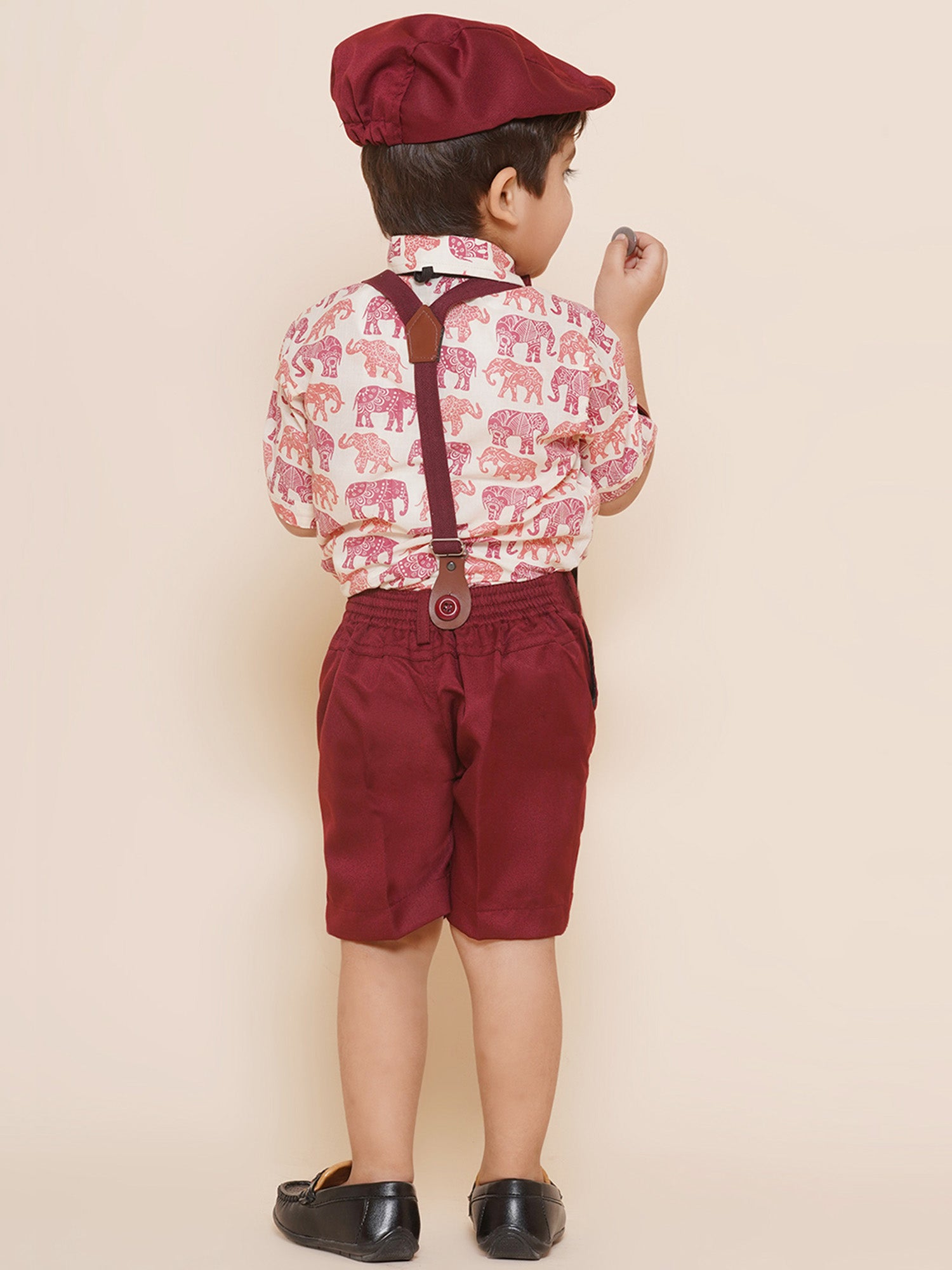 Kids Boys Maroon Animal Print Cotton Blend Dungaree - AJ Dezines