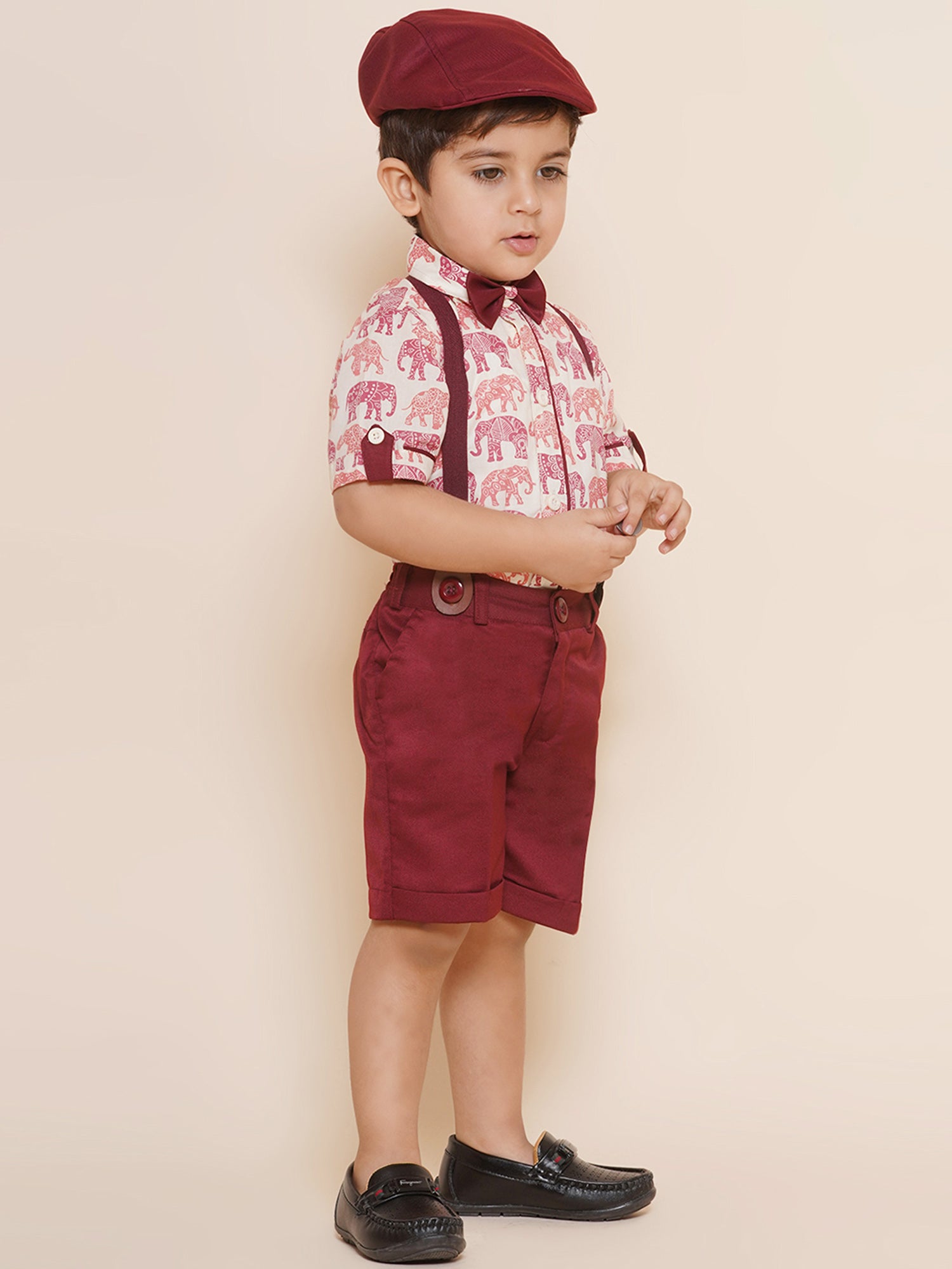 Kids Boys Maroon Animal Print Cotton Blend Dungaree - AJ Dezines
