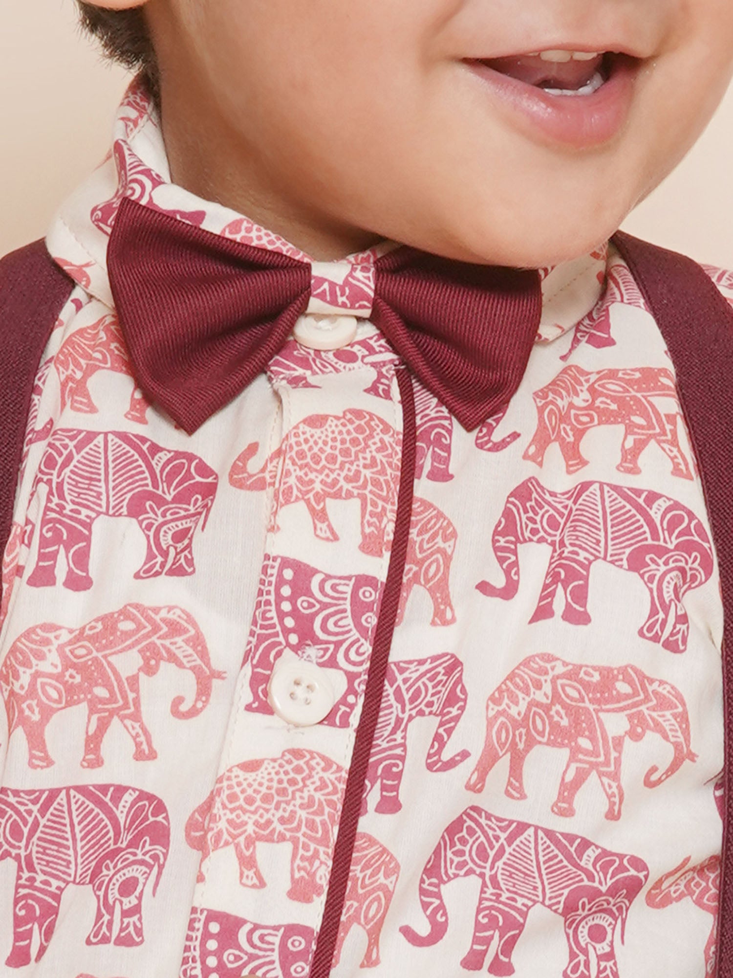 Kids Boys Maroon Animal Print Cotton Blend Dungaree - AJ Dezines