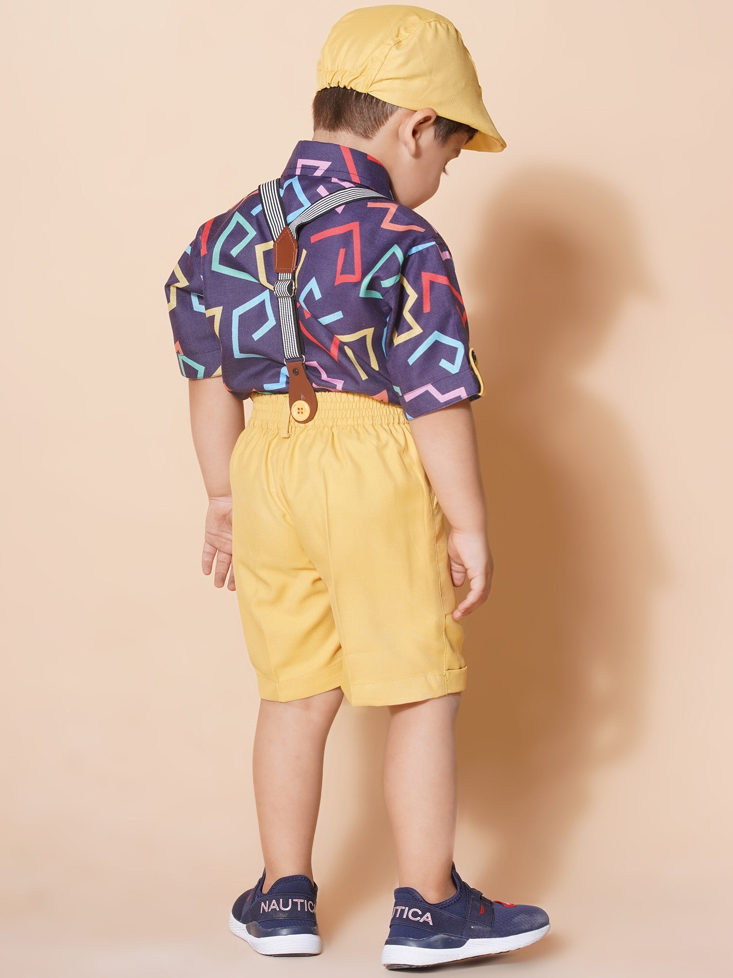 Kids Boys Mustard Geometric Print Pure Cotton Dungaree - AJ Dezines