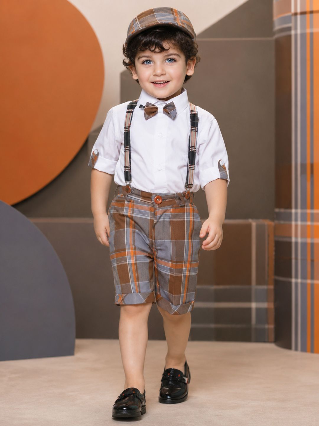 Kids Boys Brown Solid Pure Cotton Dungaree