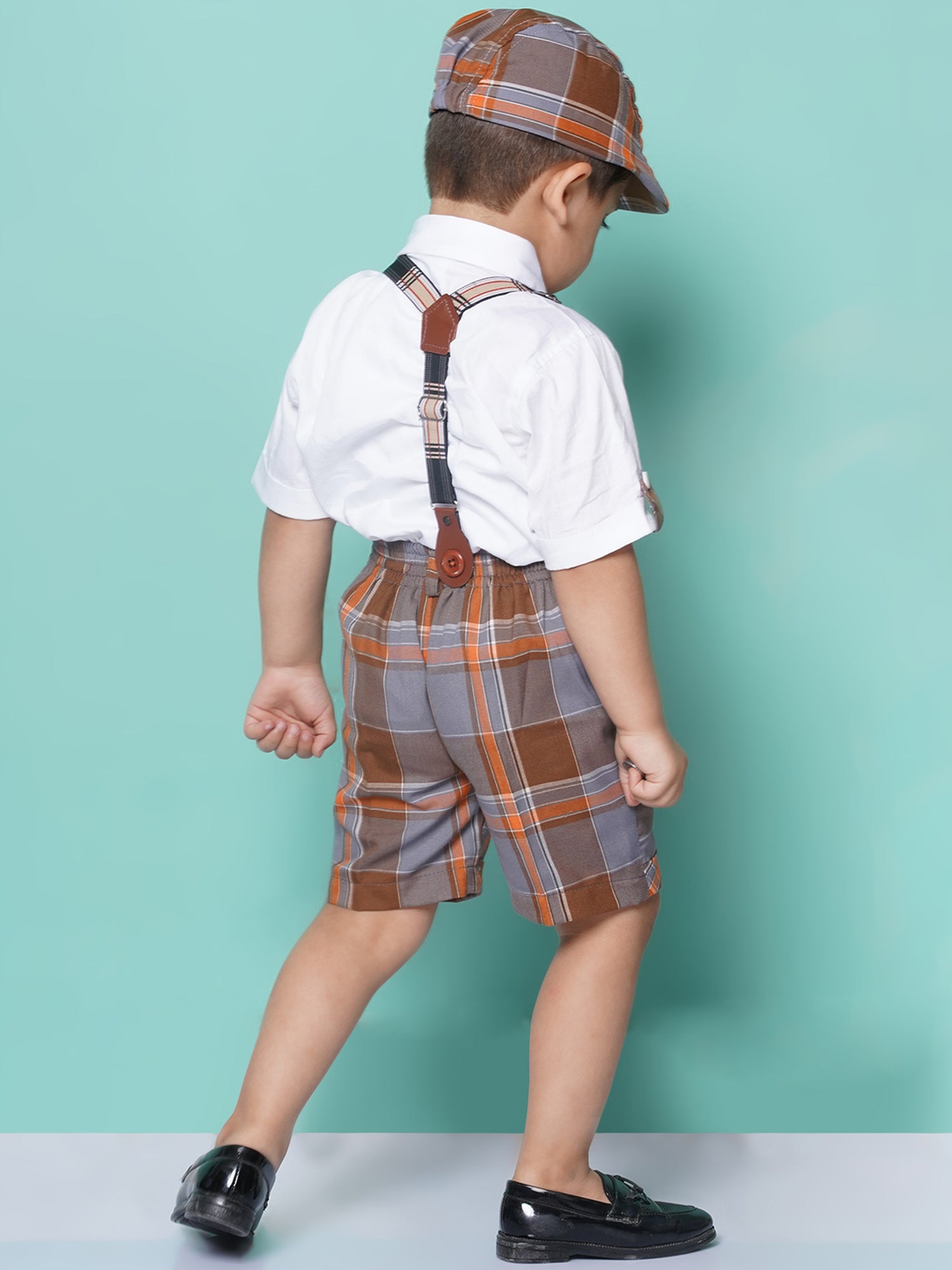 Kids Boys Brown Solid Pure Cotton Dungaree - AJ Dezines