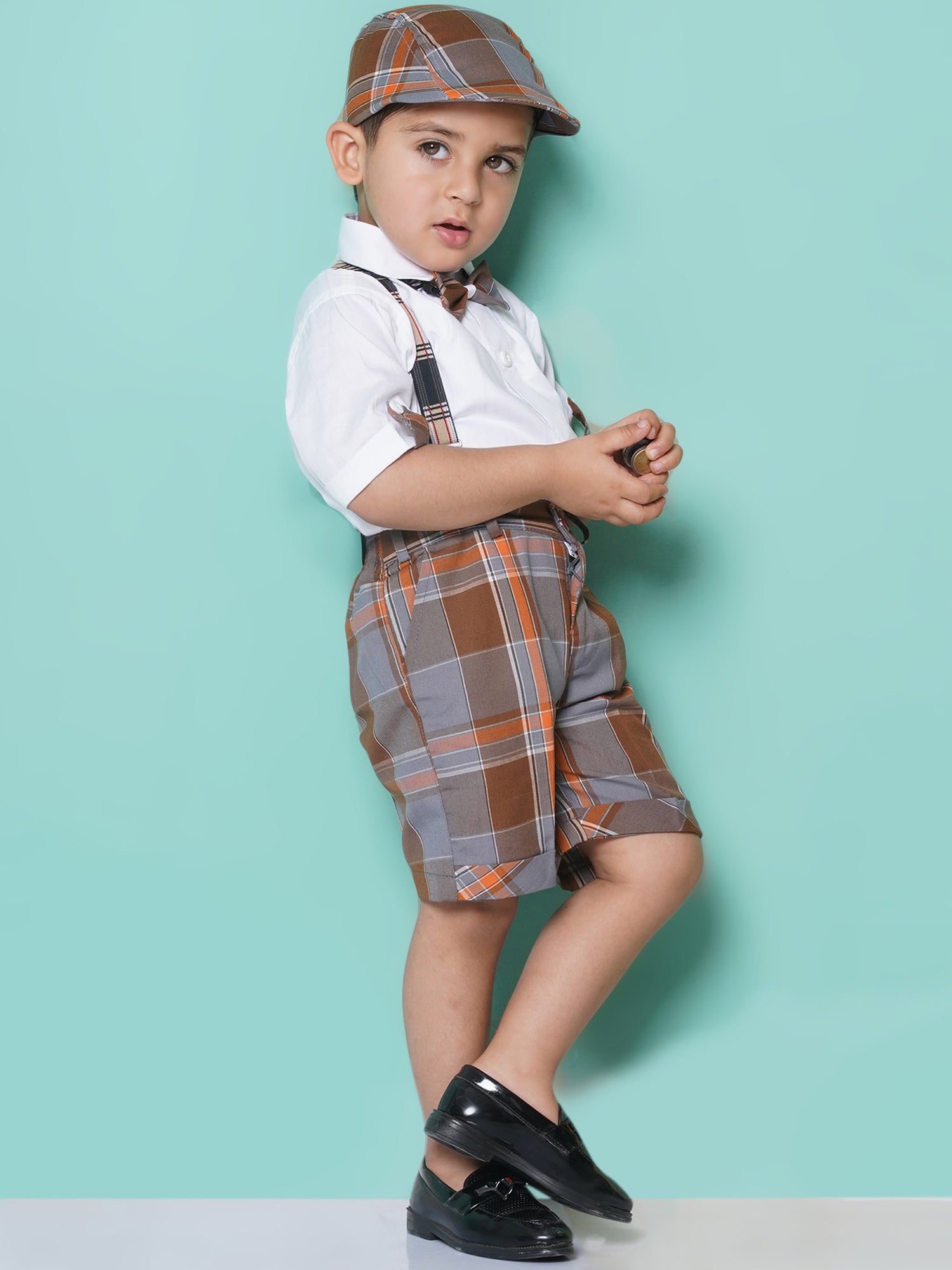 Kids Boys Brown Solid Pure Cotton Dungaree - AJ Dezines