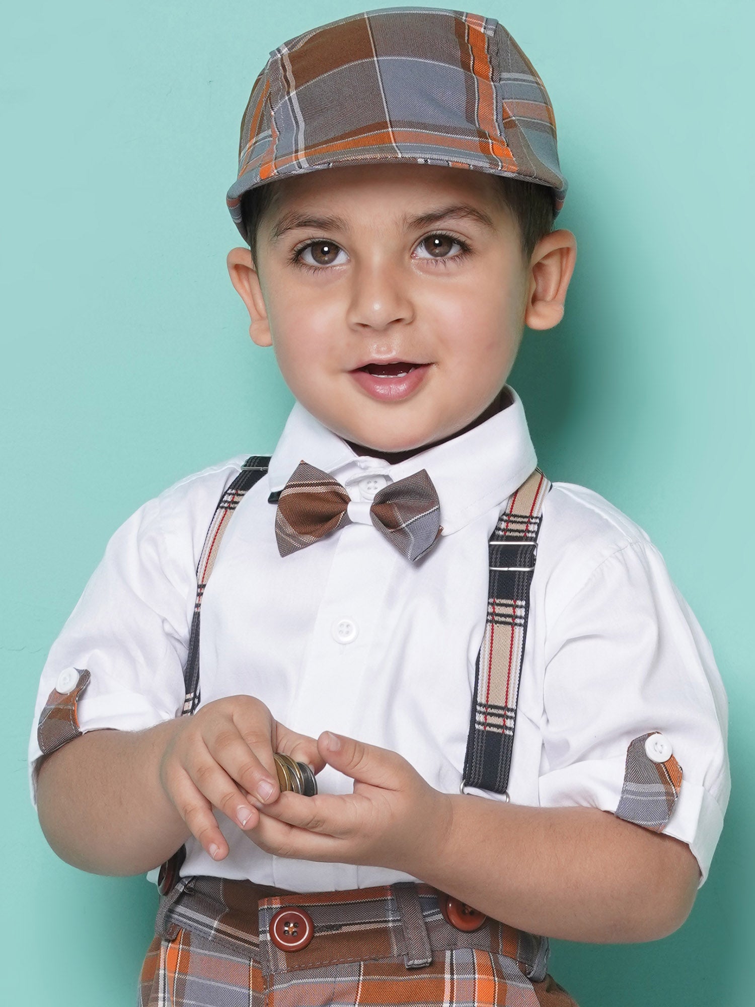 Kids Boys Brown Solid Pure Cotton Dungaree - AJ Dezines