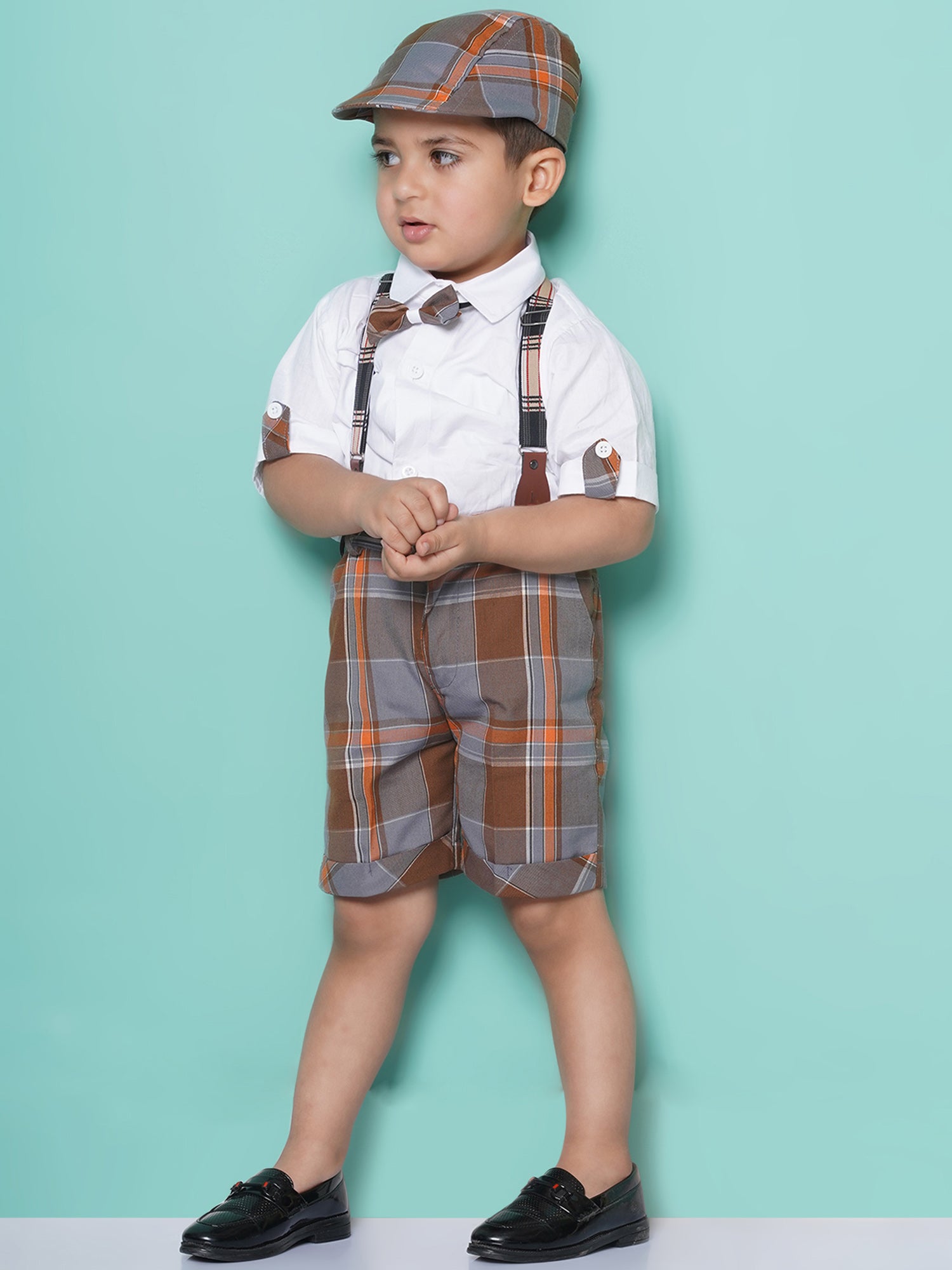 Kids Boys Brown Solid Pure Cotton Dungaree - AJ Dezines