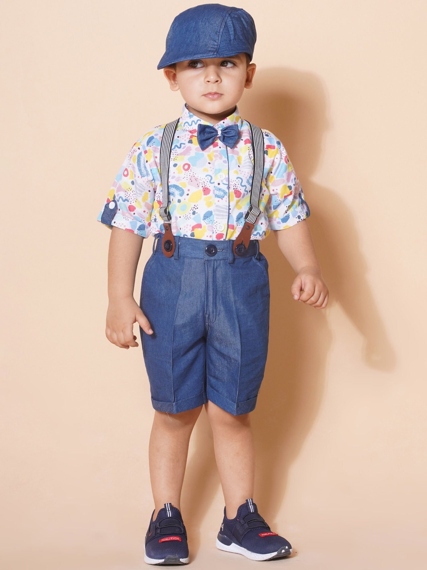 Kids Boys Blue Block Print Pure Cotton Dungaree - AJ Dezines