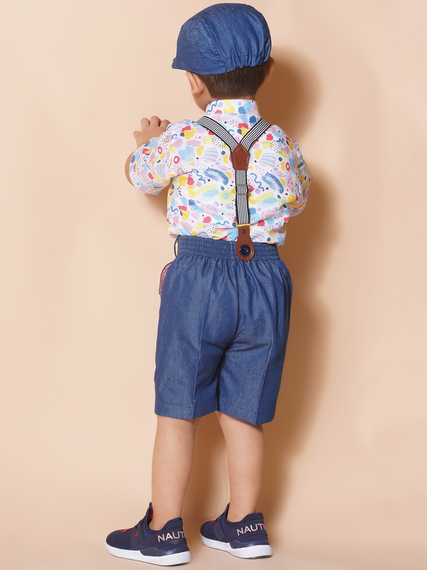 Kids Boys Blue Block Print Pure Cotton Dungaree - AJ Dezines