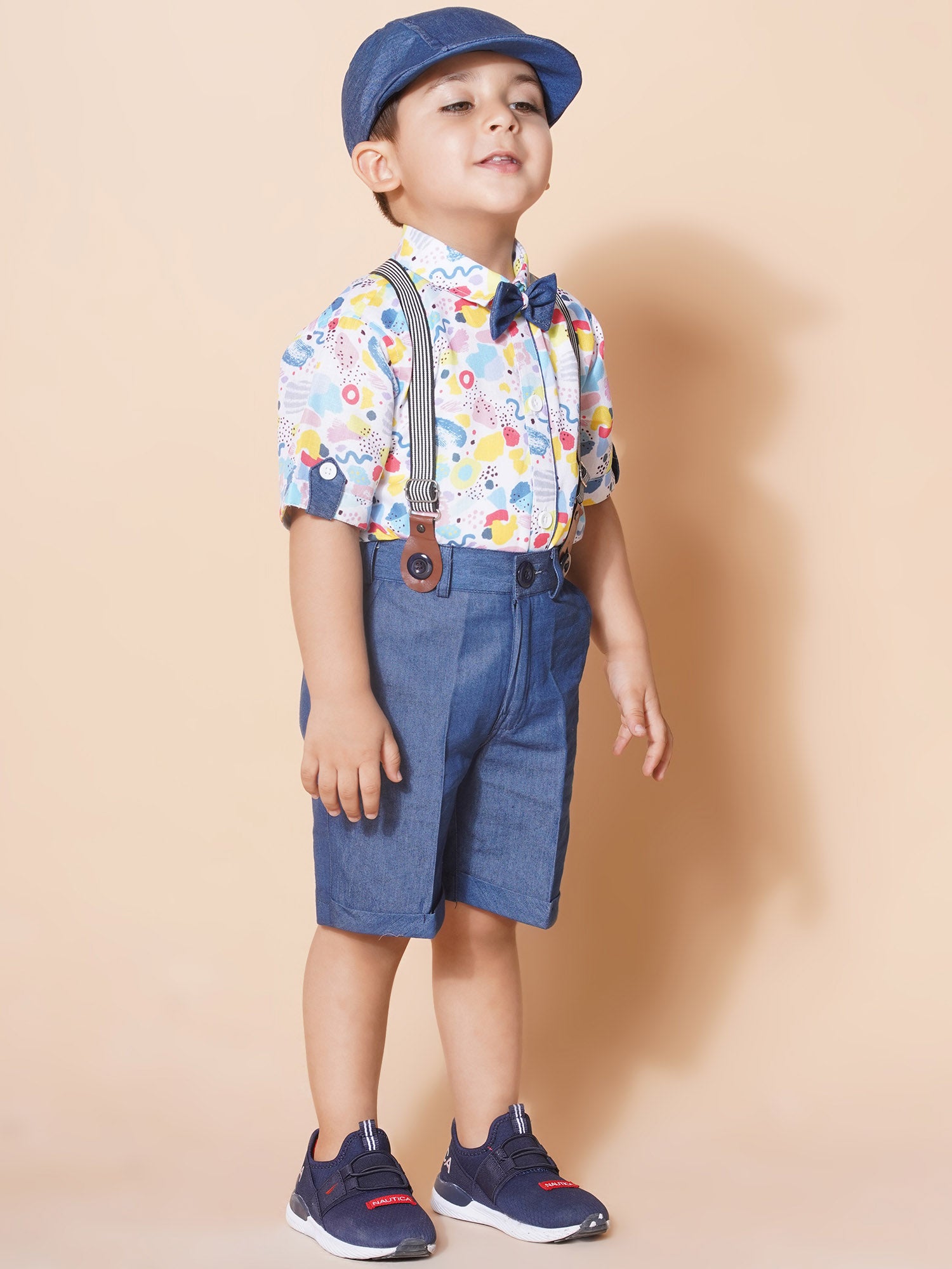 Kids Boys Blue Block Print Pure Cotton Dungaree - AJ Dezines