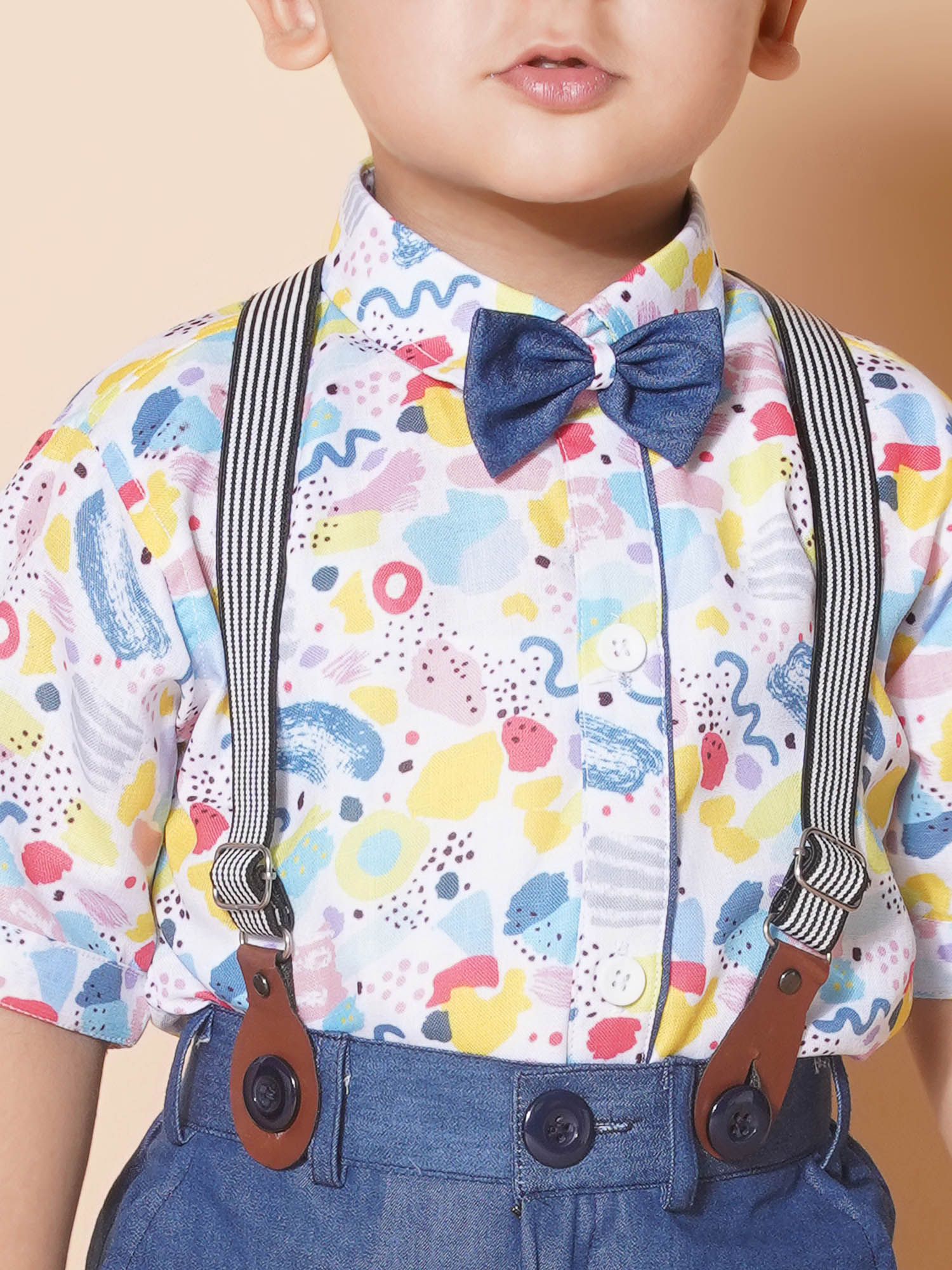 Kids Boys Blue Block Print Pure Cotton Dungaree - AJ Dezines