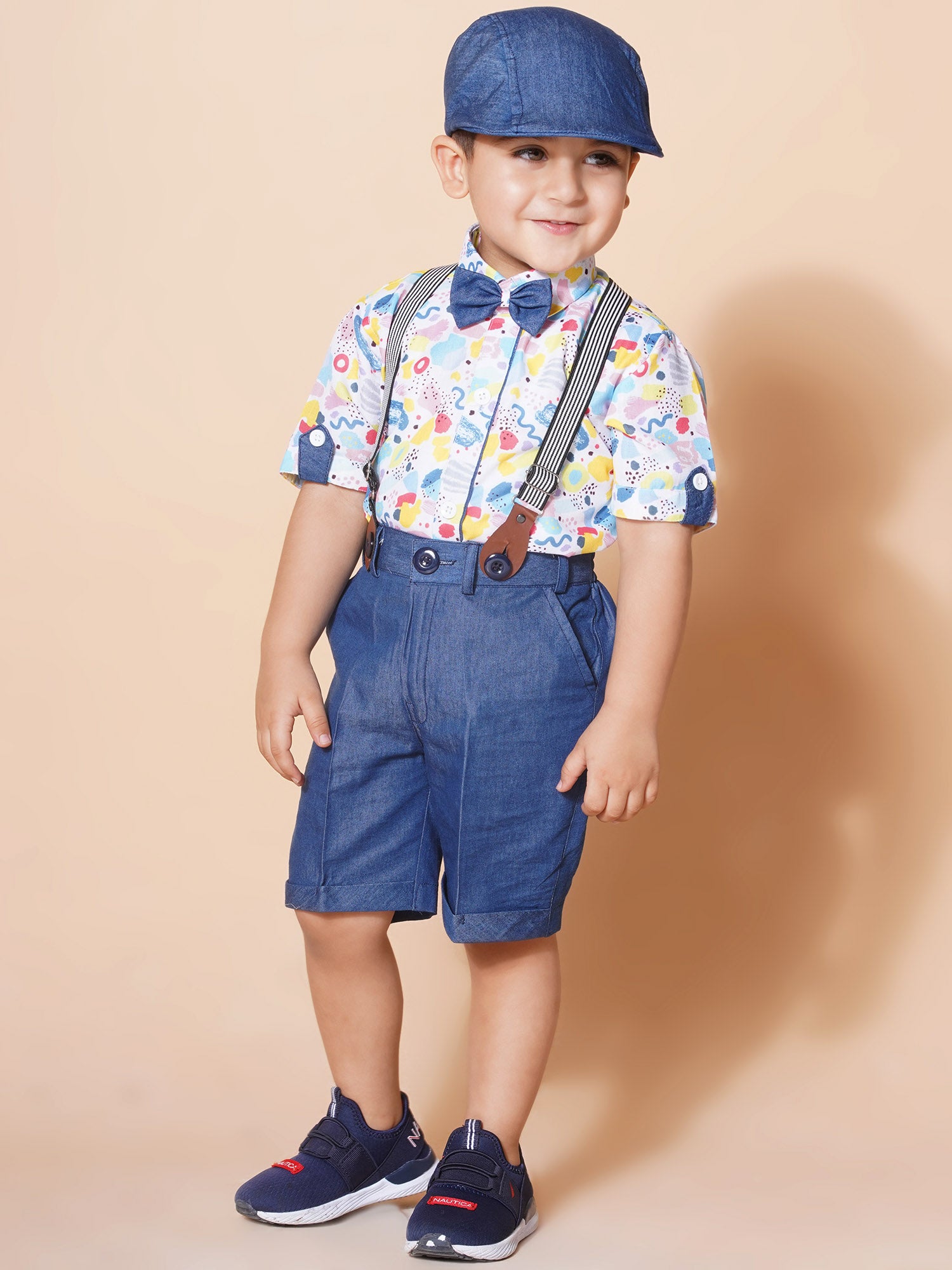 Kids Boys Blue Block Print Pure Cotton Dungaree - AJ Dezines