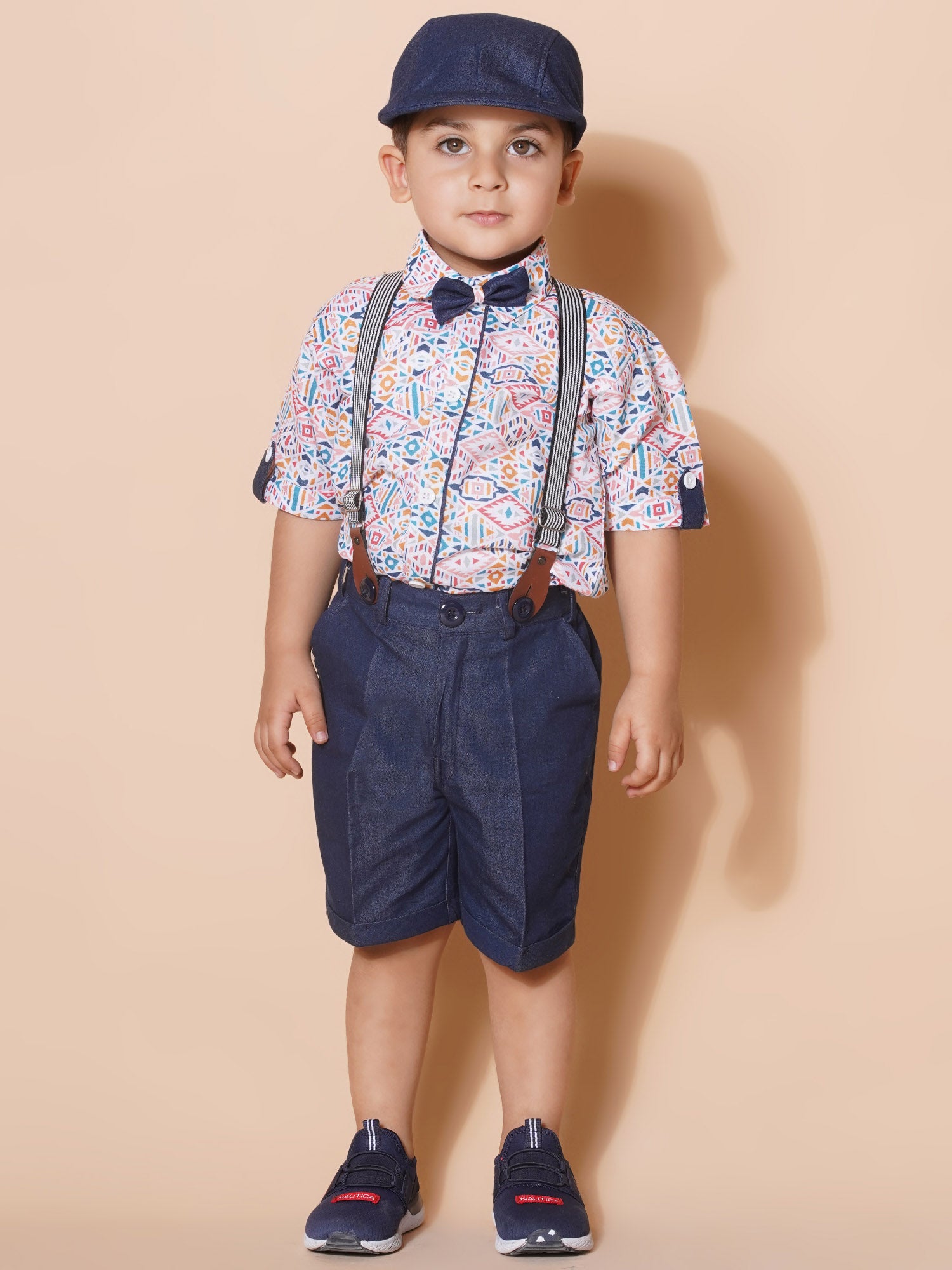 Kids Boys Pink Block Print Pure Cotton Dungaree - AJ Dezines