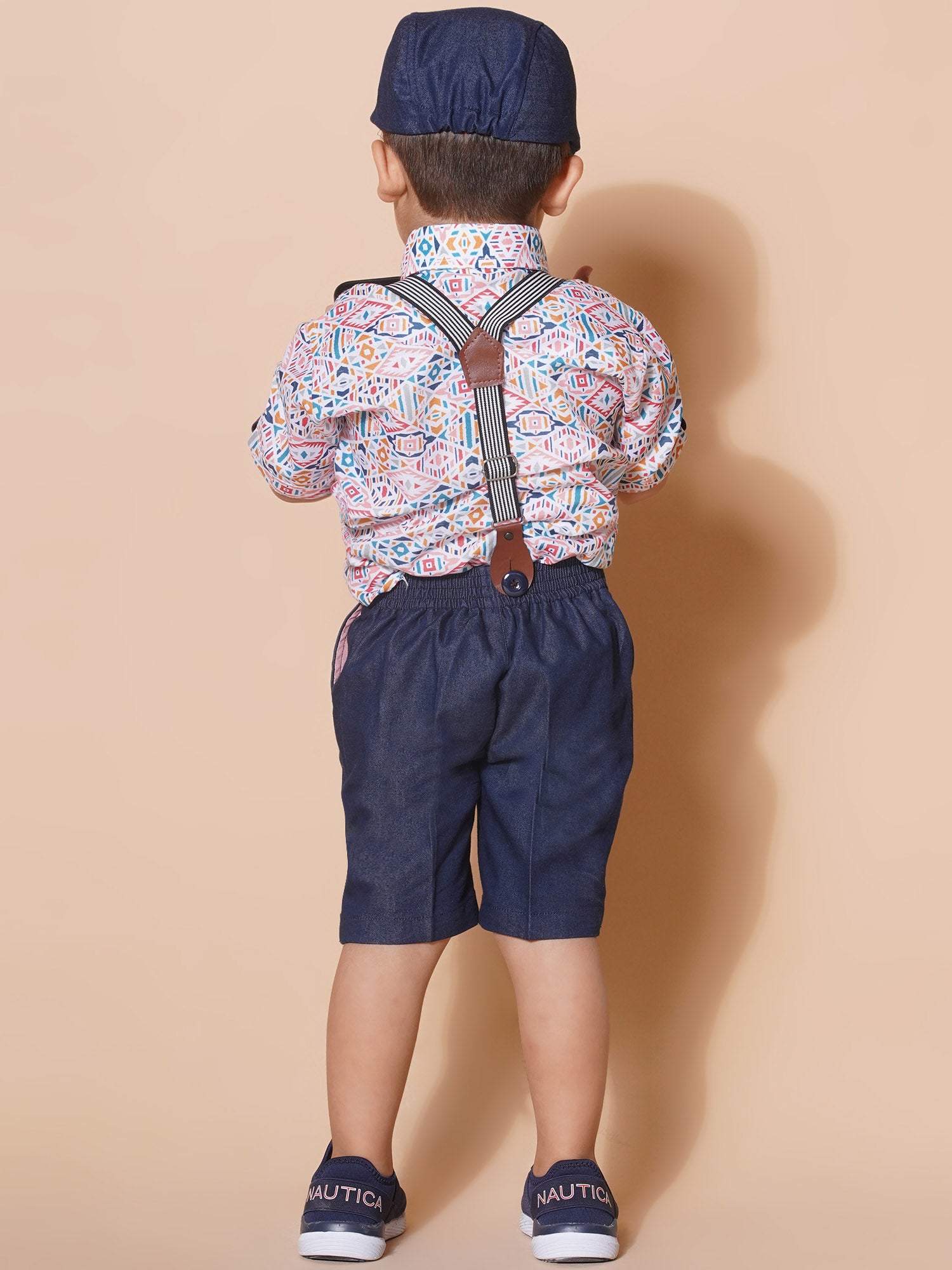 Kids Boys Pink Block Print Pure Cotton Dungaree - AJ Dezines