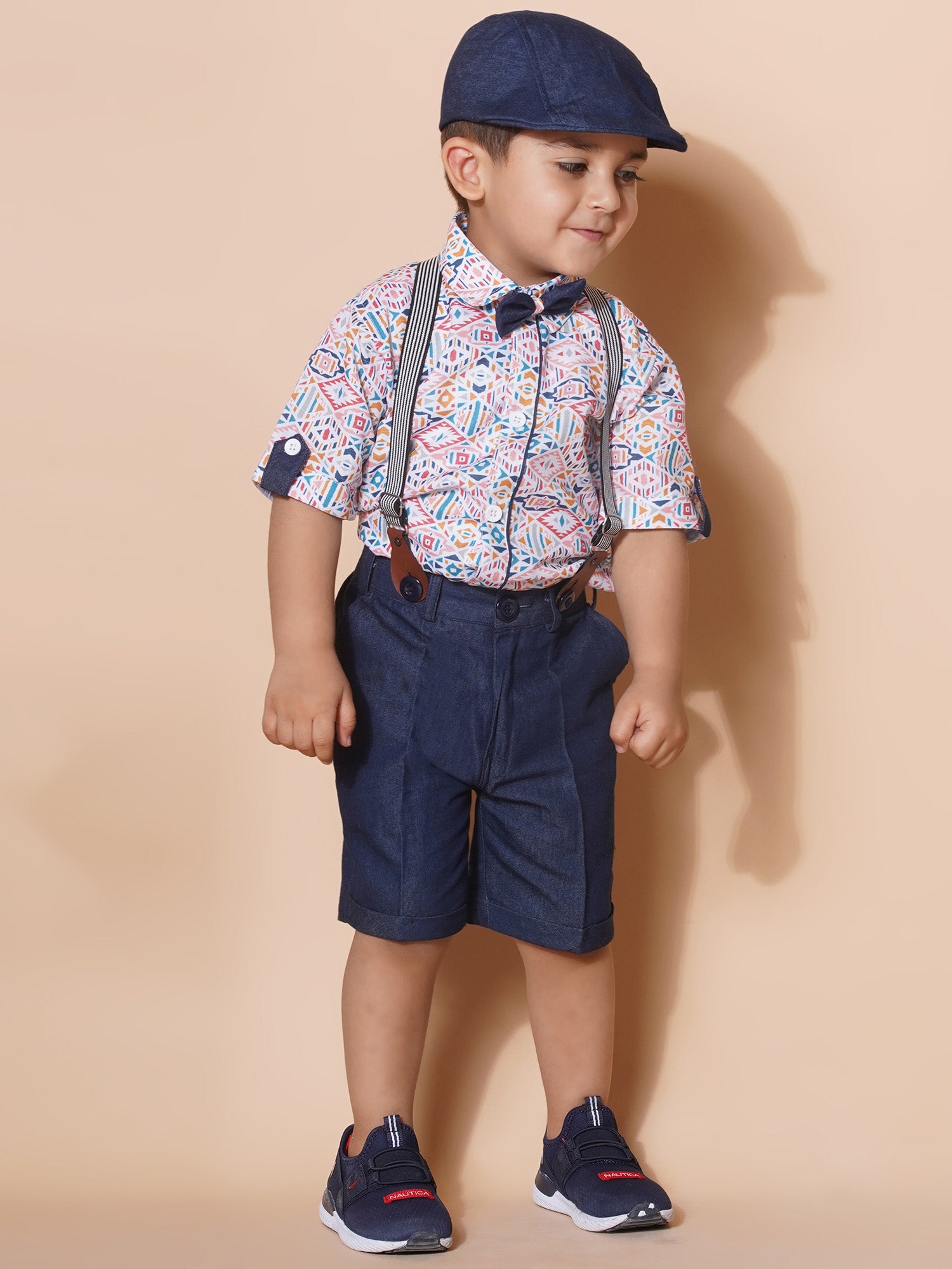 Kids Boys Pink Block Print Pure Cotton Dungaree - AJ Dezines