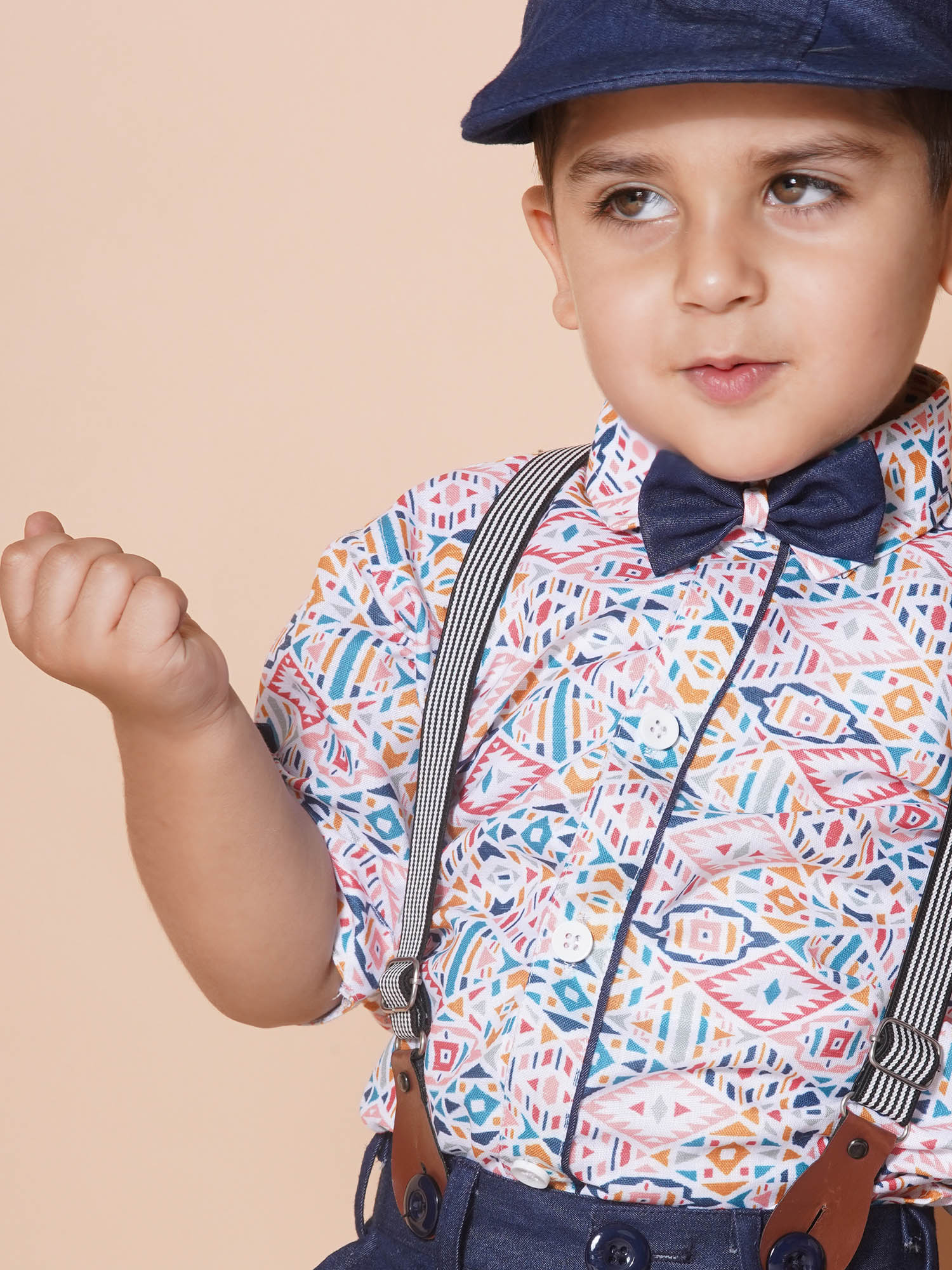 Kids Boys Pink Block Print Pure Cotton Dungaree - AJ Dezines