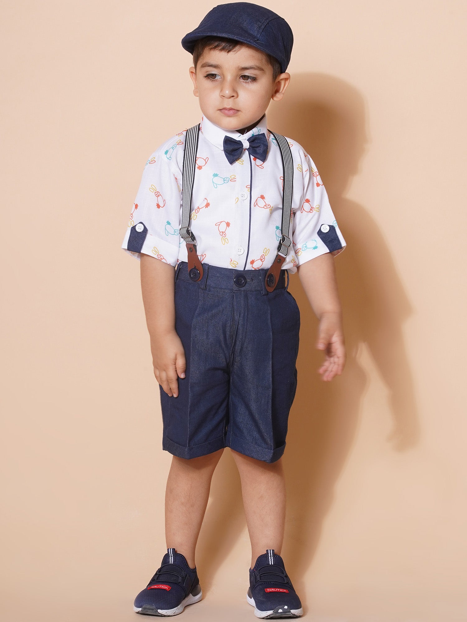 Kids Boys White Block Print Pure Cotton Dungaree - AJ Dezines