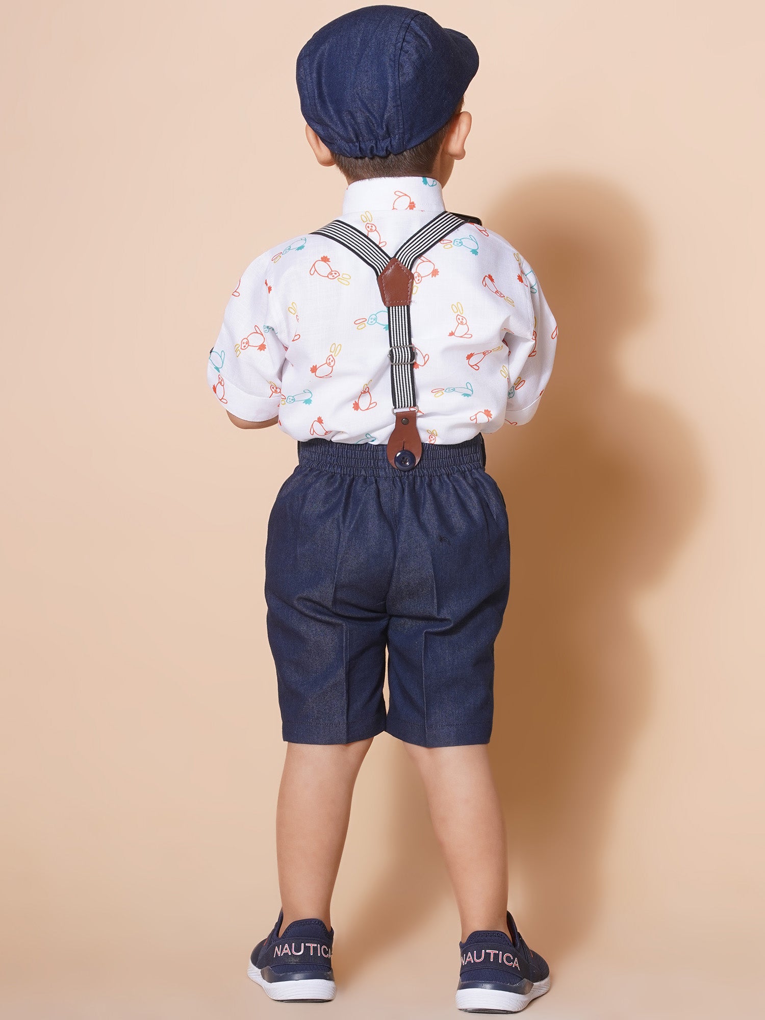 Kids Boys White Block Print Pure Cotton Dungaree - AJ Dezines