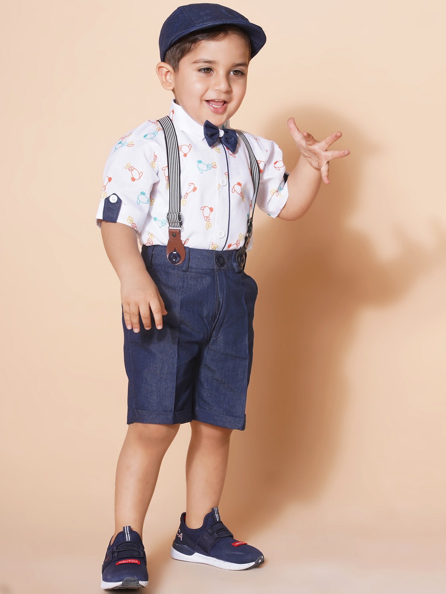 Kids Boys White Block Print Pure Cotton Dungaree - AJ Dezines