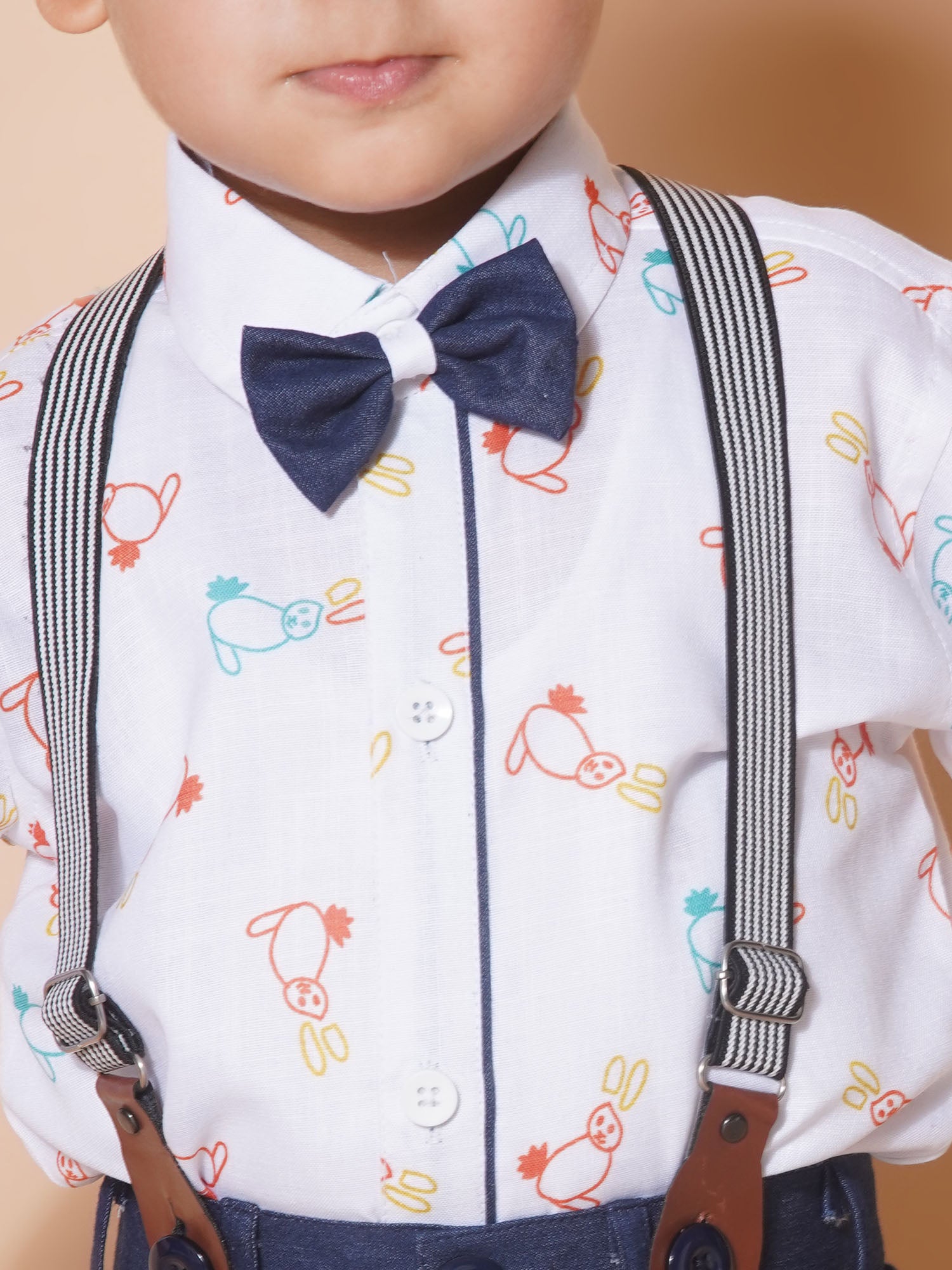 Kids Boys White Block Print Pure Cotton Dungaree - AJ Dezines