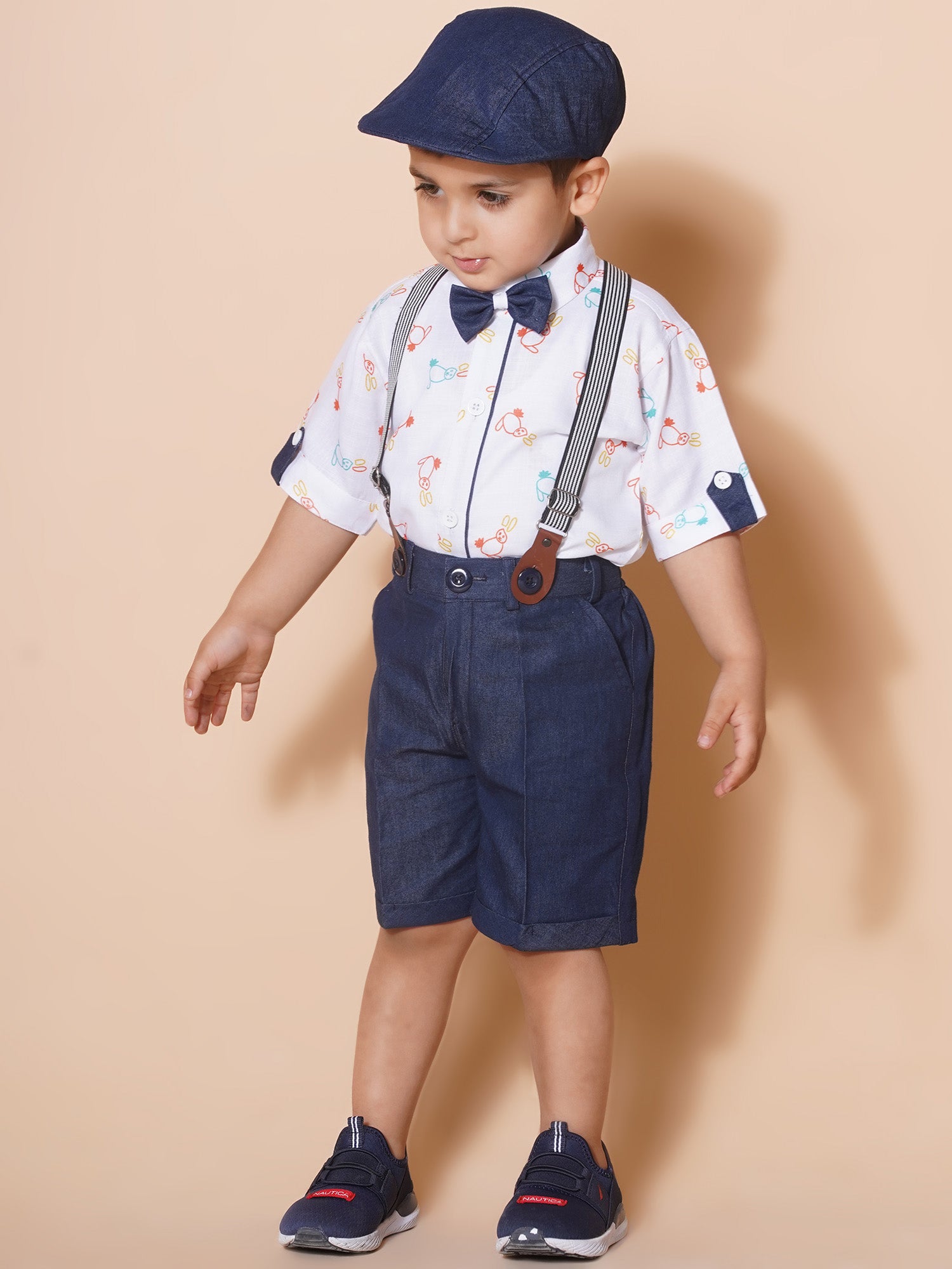 Kids Boys White Block Print Pure Cotton Dungaree - AJ Dezines
