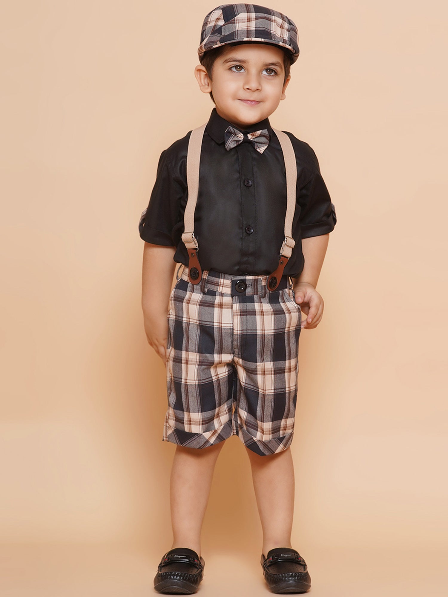 Kids Boys Beige Solid Cotton Dungaree - AJ Dezines