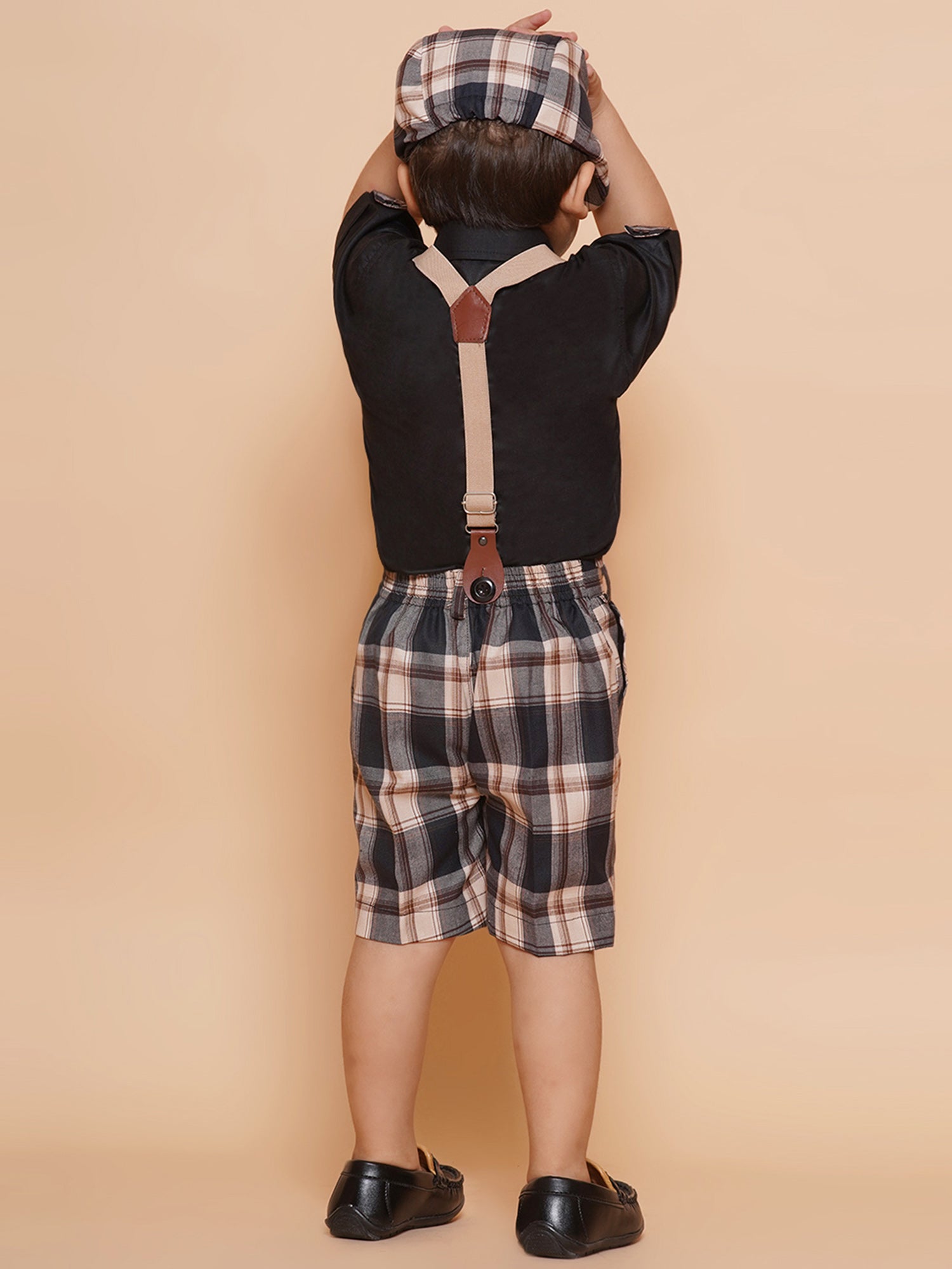 Kids Boys Beige Solid Cotton Dungaree - AJ Dezines