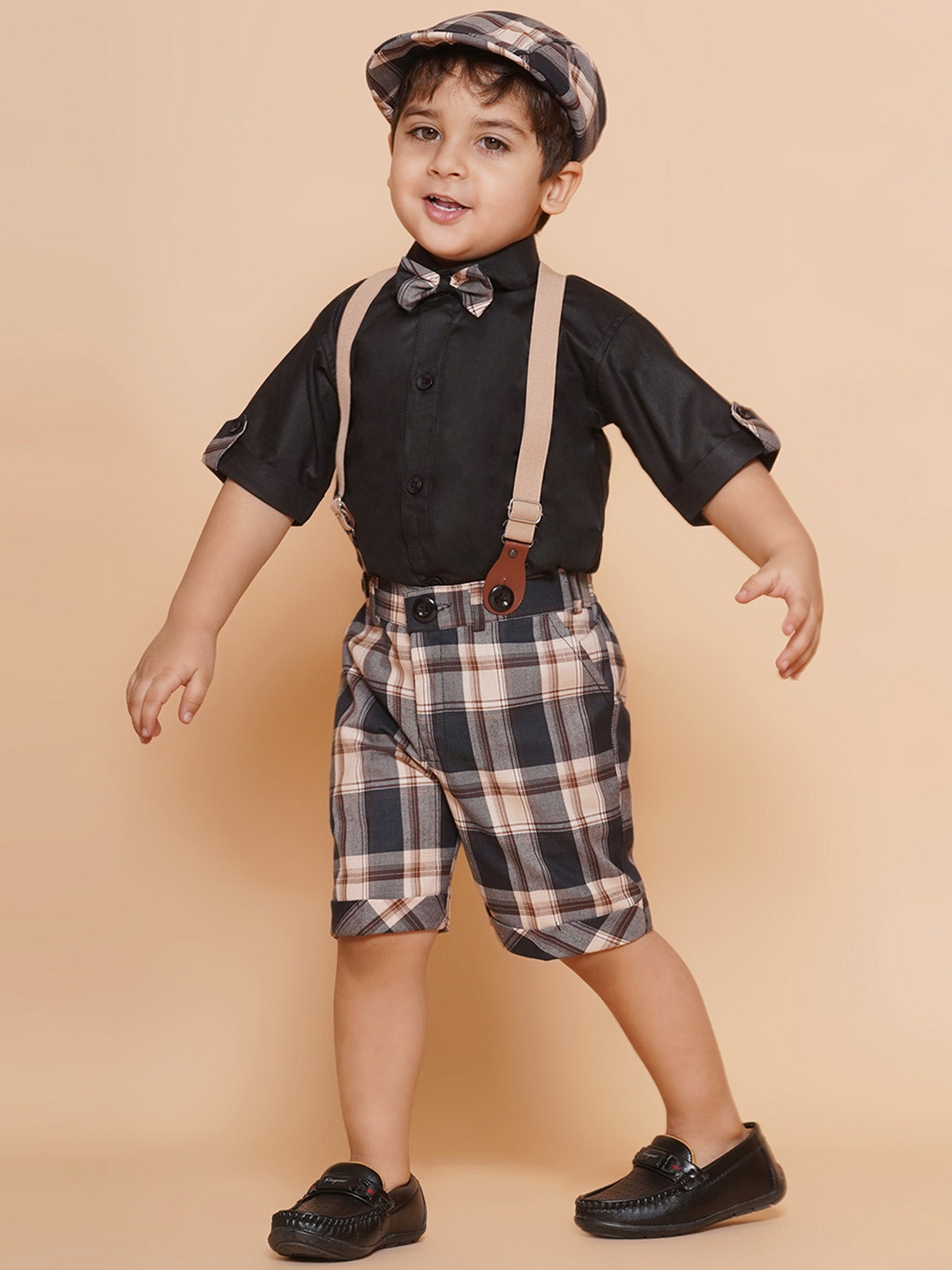 Kids Boys Beige Solid Cotton Dungaree - AJ Dezines