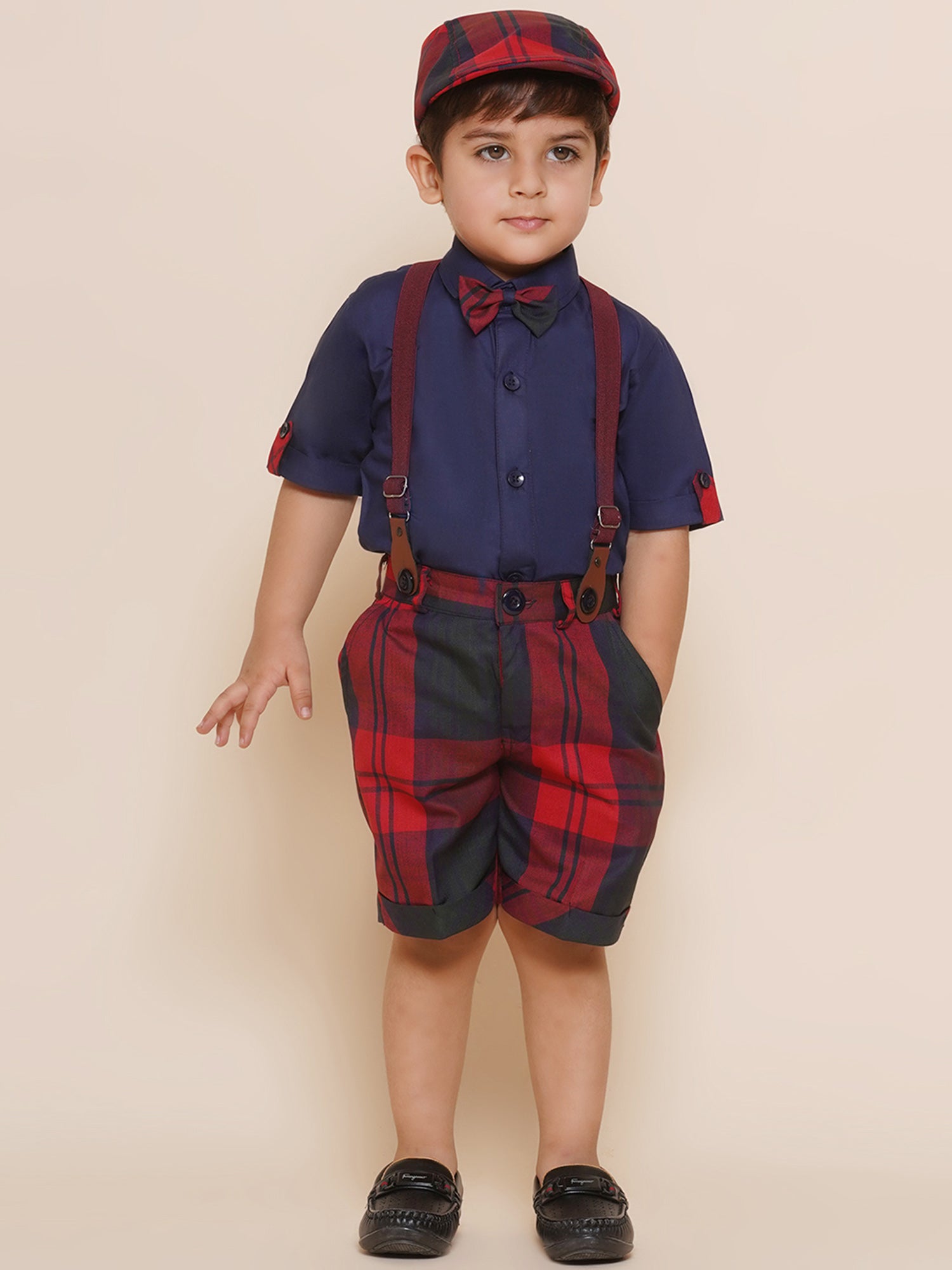 Kids Boys Red Solid Cotton Dungaree - AJ Dezines