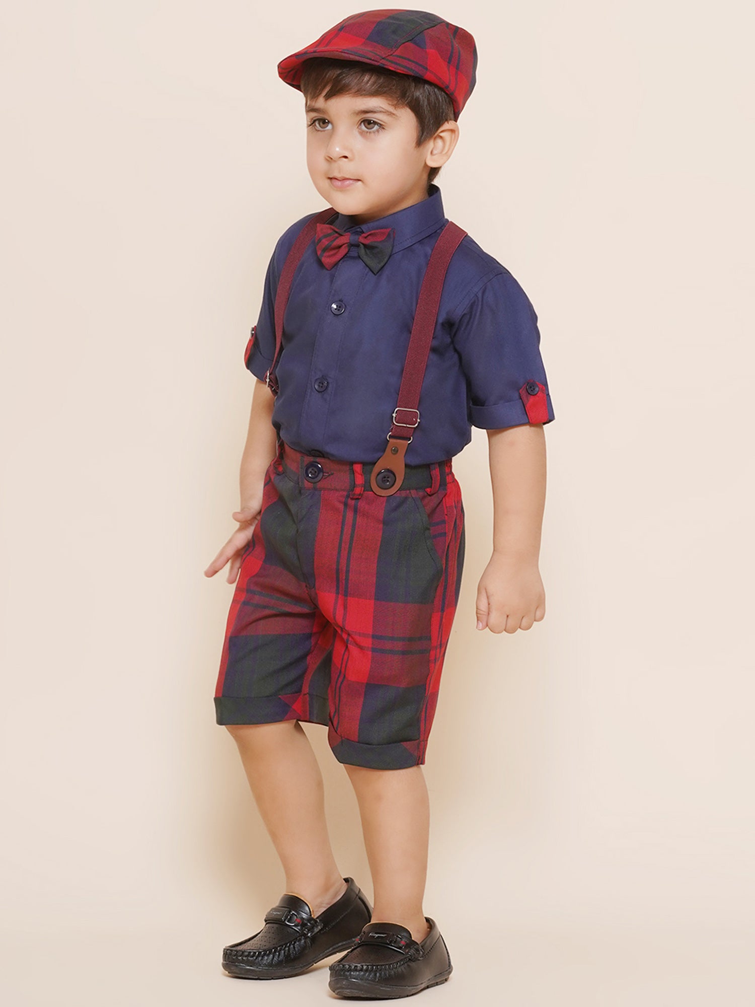 Kids Boys Red Solid Cotton Dungaree - AJ Dezines