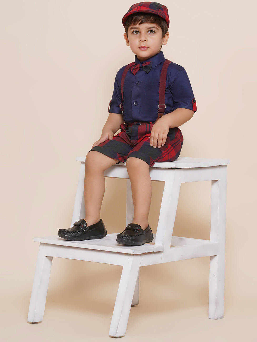 Kids Boys Red Solid Cotton Dungaree - AJ Dezines