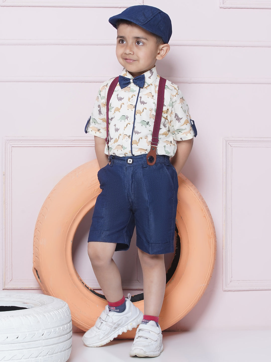 Kids Boys Green Printed Cotton Dungaree - AJ Dezines