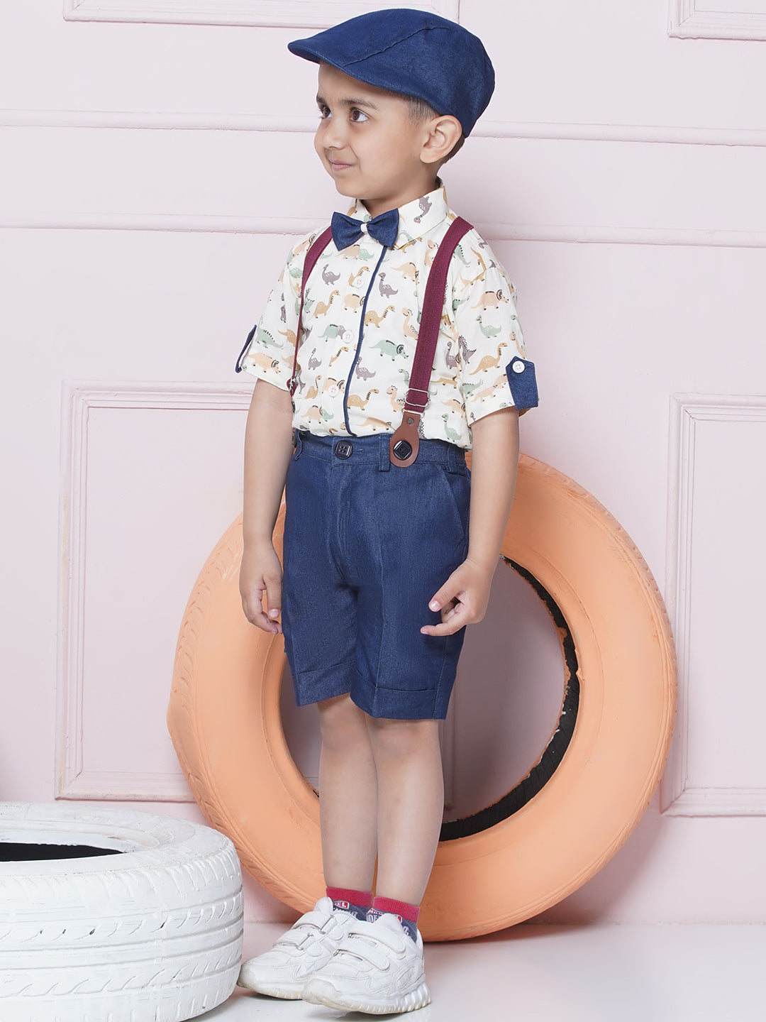 Kids Boys Green Printed Cotton Dungaree - AJ Dezines