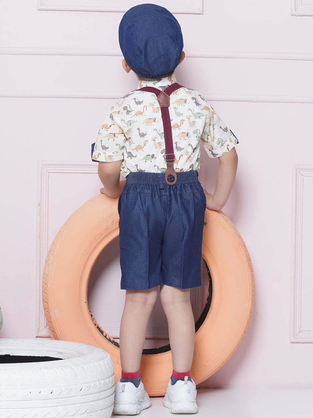 Kids Boys Green Printed Cotton Dungaree - AJ Dezines