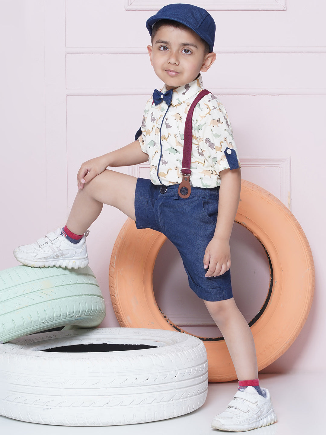 Kids Boys Green Printed Cotton Dungaree - AJ Dezines