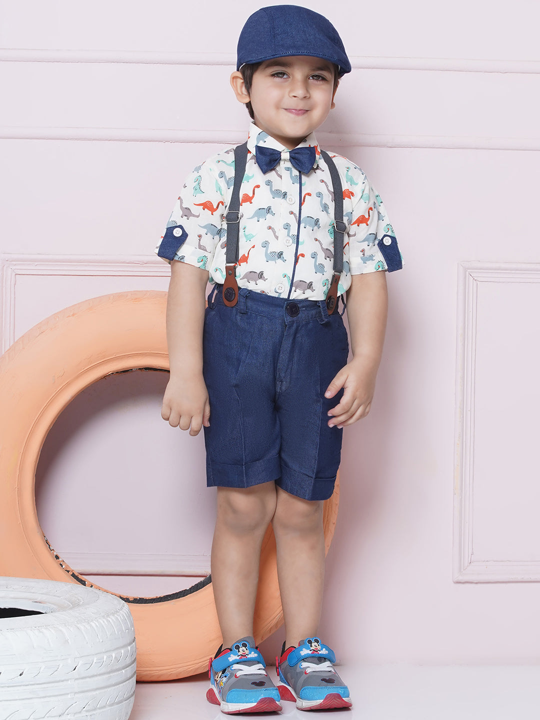 Kids Boys Orange Printed Cotton Dungaree - AJ Dezines