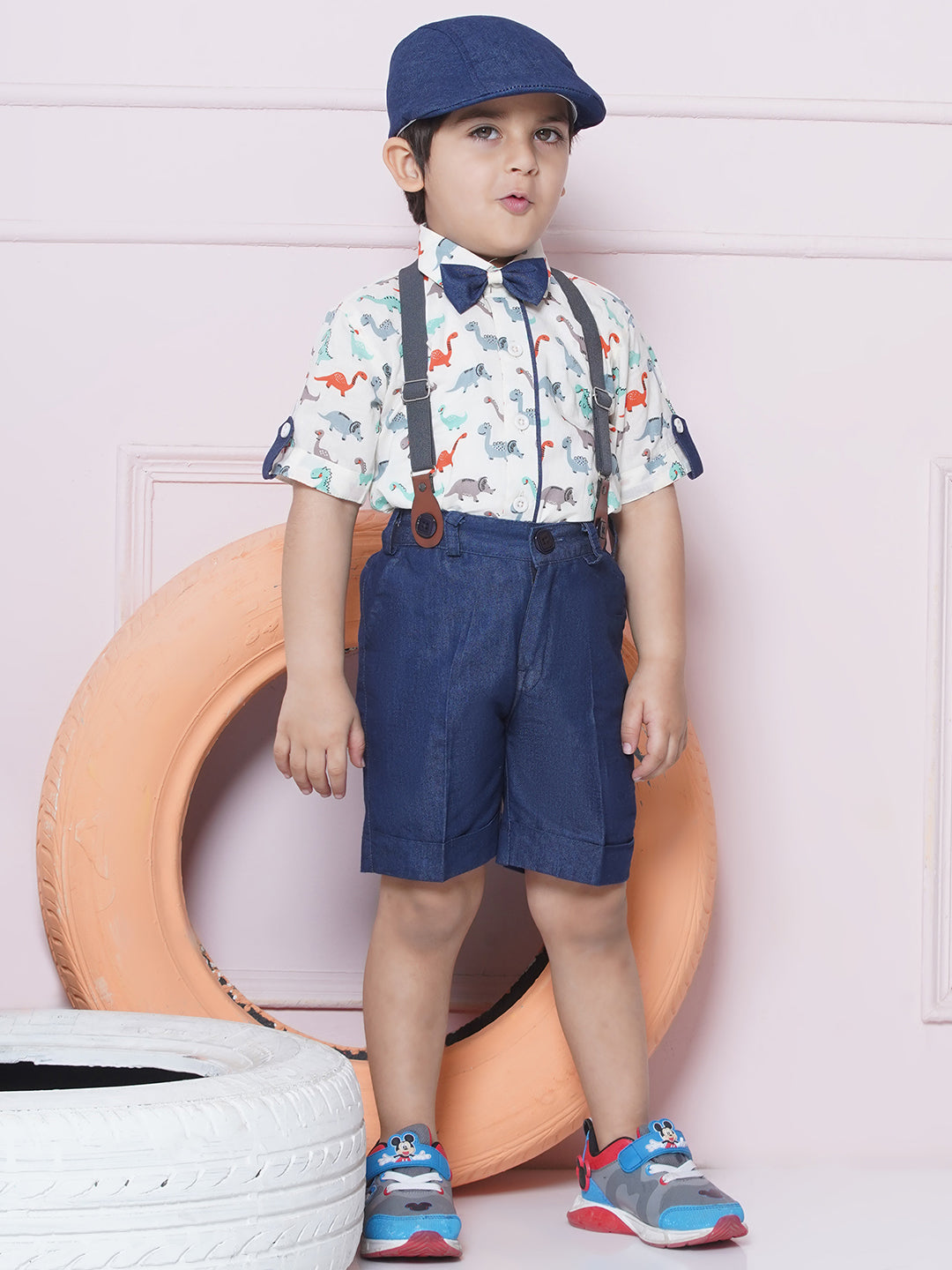 Kids Boys Orange Printed Cotton Dungaree - AJ Dezines