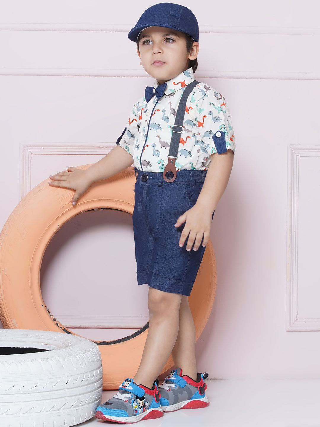 Kids Boys Orange Printed Cotton Dungaree - AJ Dezines