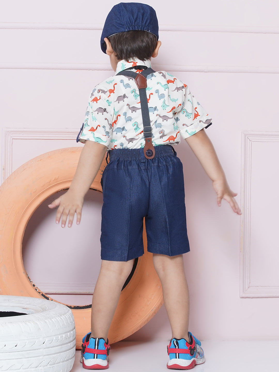 Kids Boys Orange Printed Cotton Dungaree - AJ Dezines