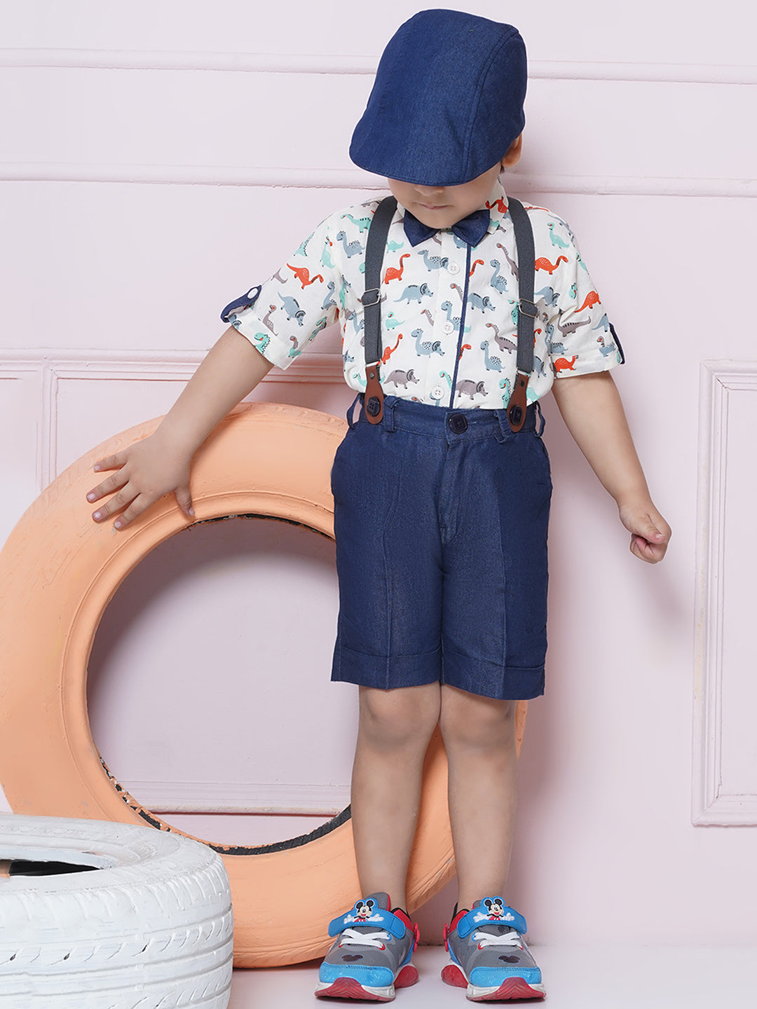 Kids Boys Orange Printed Cotton Dungaree - AJ Dezines