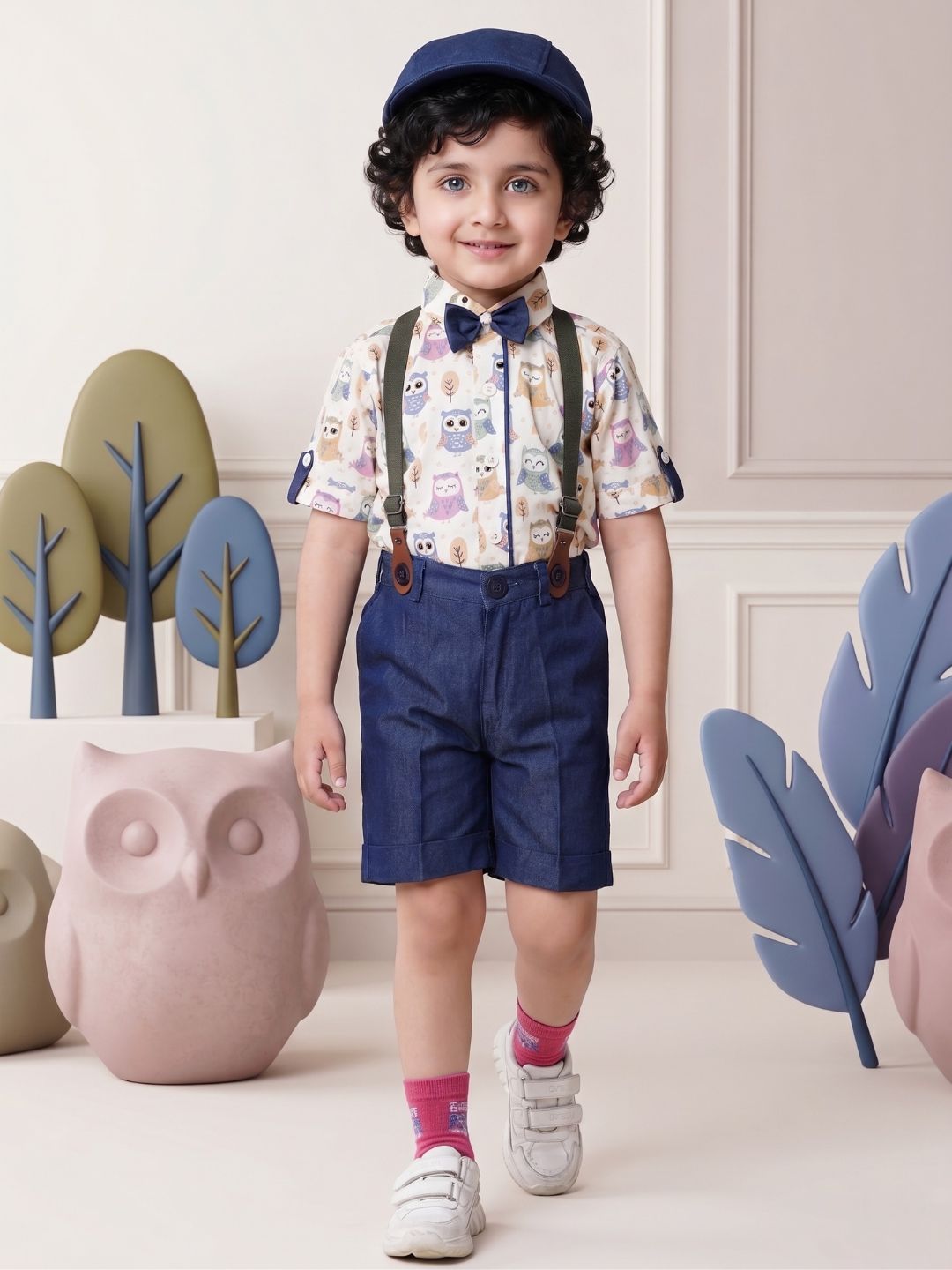 Kids Boys Blue Printed Cotton Dungaree