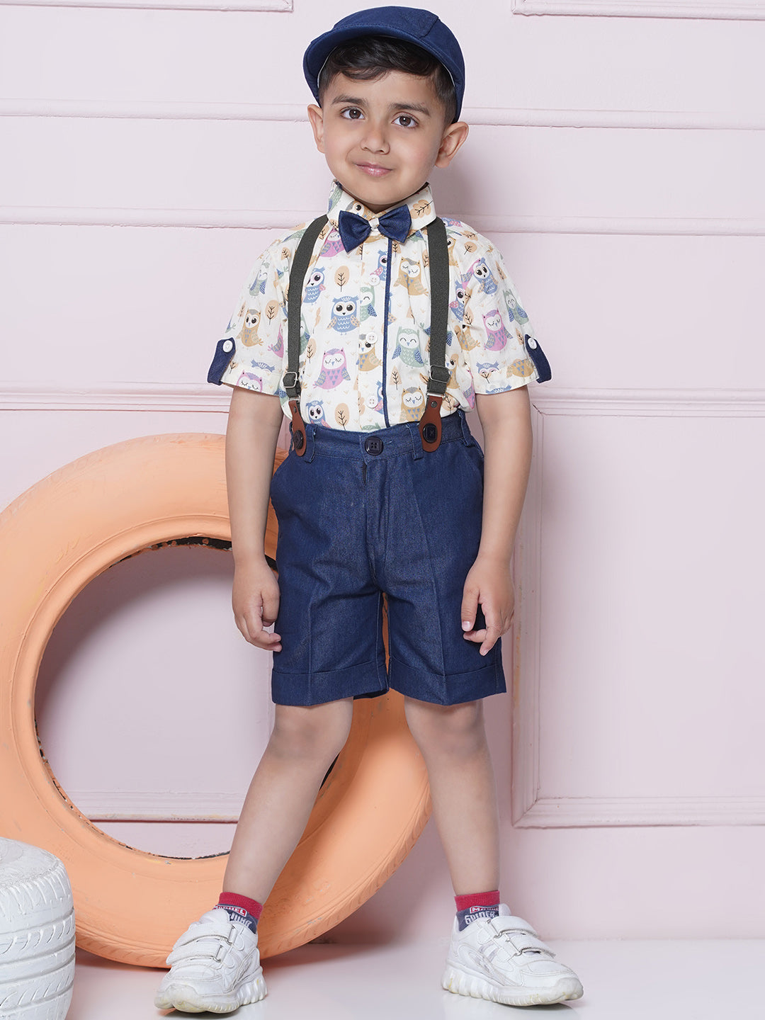 Kids Boys Blue Printed Cotton Dungaree - AJ Dezines